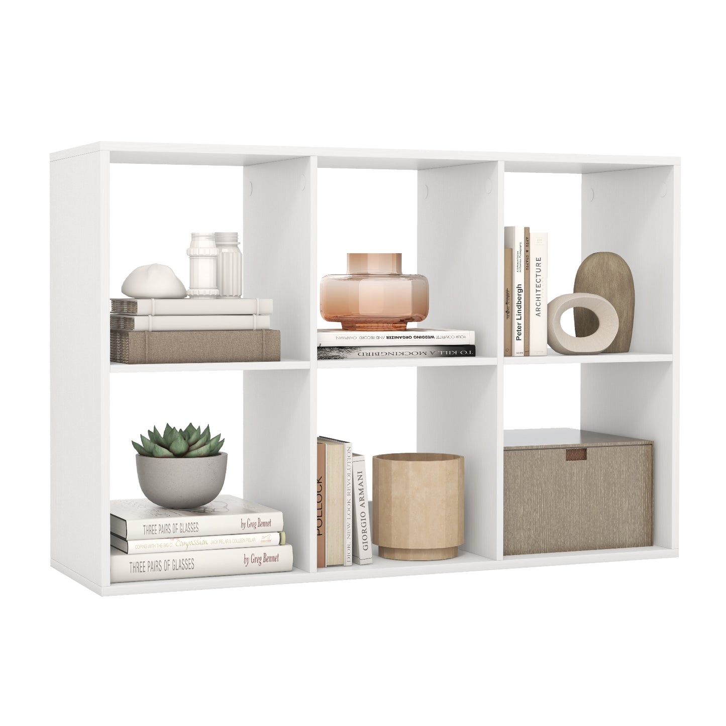 6 Cube Bookshelf with Back Guardrail for Living Room Bedroom-White Kids Crystal