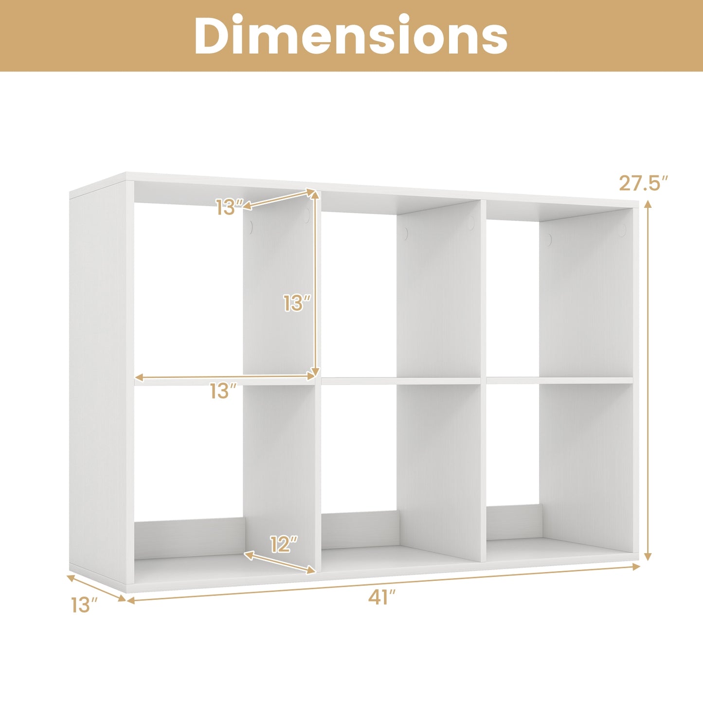 6 Cube Bookshelf with Back Guardrail for Living Room Bedroom-White Kids Crystal
