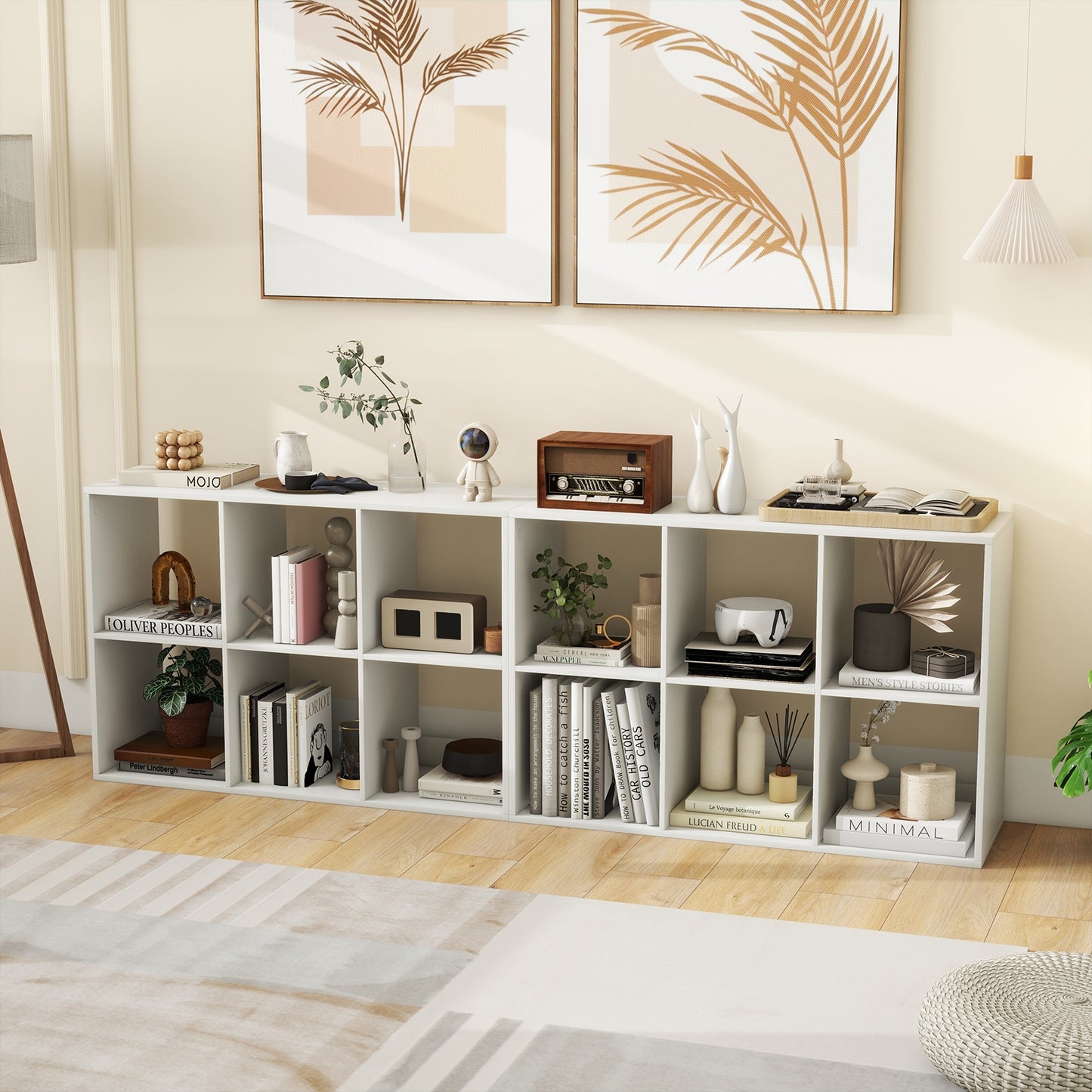 6 Cube Bookshelf with Back Guardrail for Living Room Bedroom-White Kids Crystal