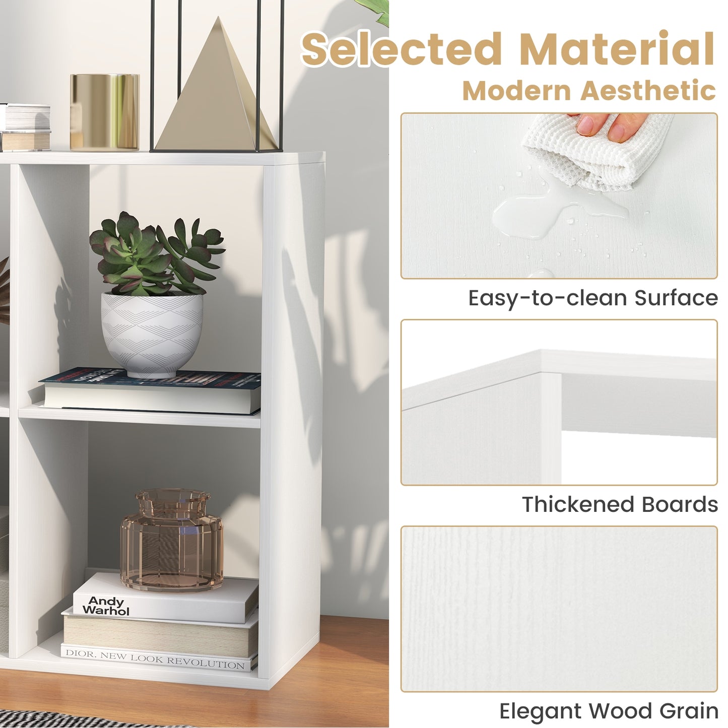 6 Cube Bookshelf with Back Guardrail for Living Room Bedroom-White Kids Crystal