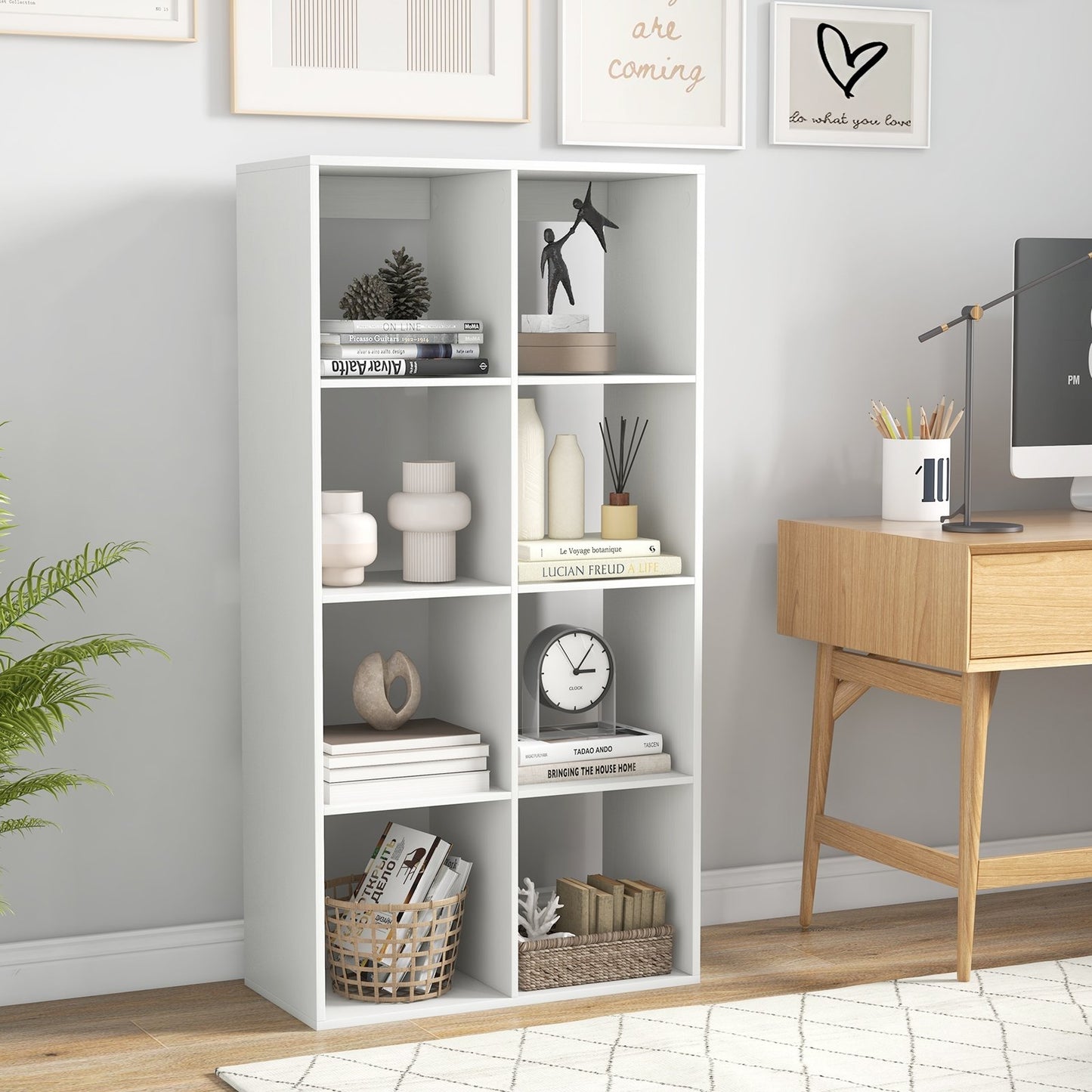 8 Cube Bookshelf with Back Guardrail for Living Room Bedroom-White Kids Crystal