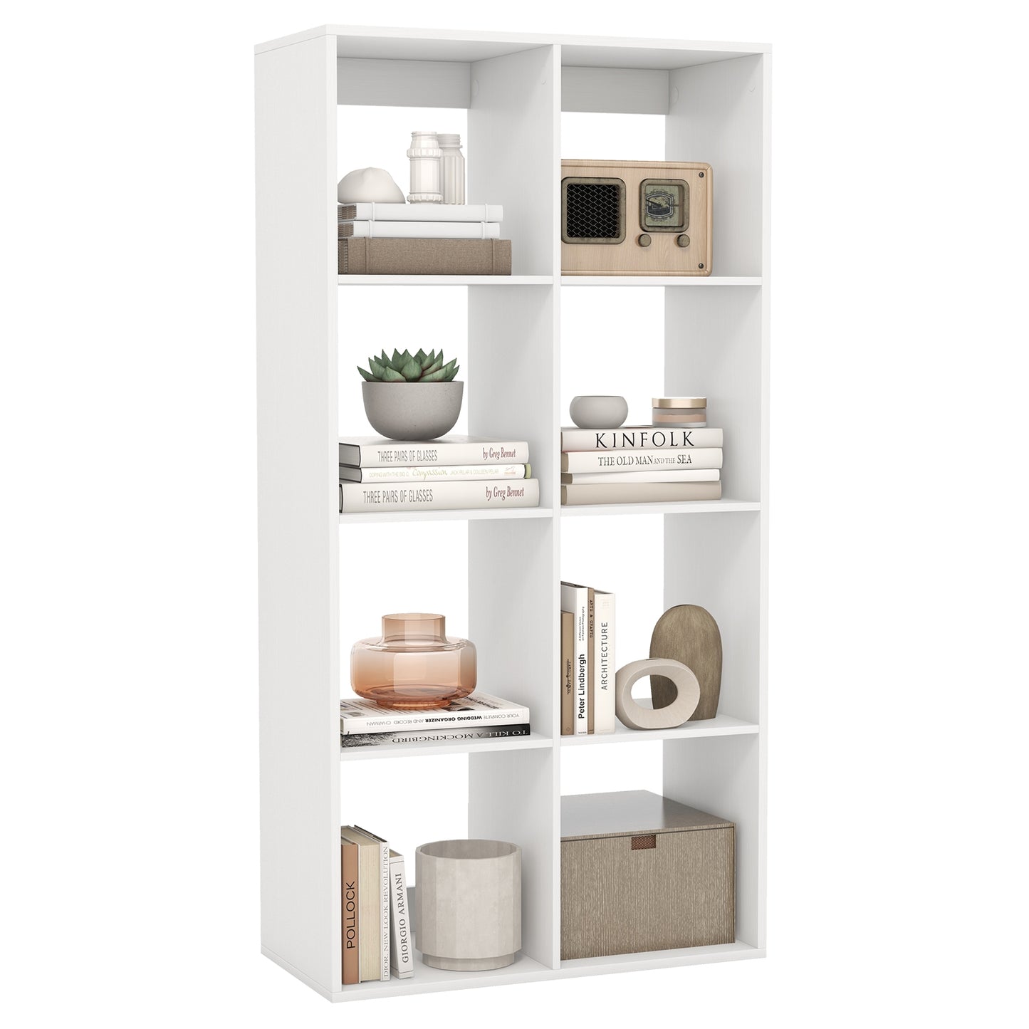 8 Cube Bookshelf with Back Guardrail for Living Room Bedroom-White Kids Crystal