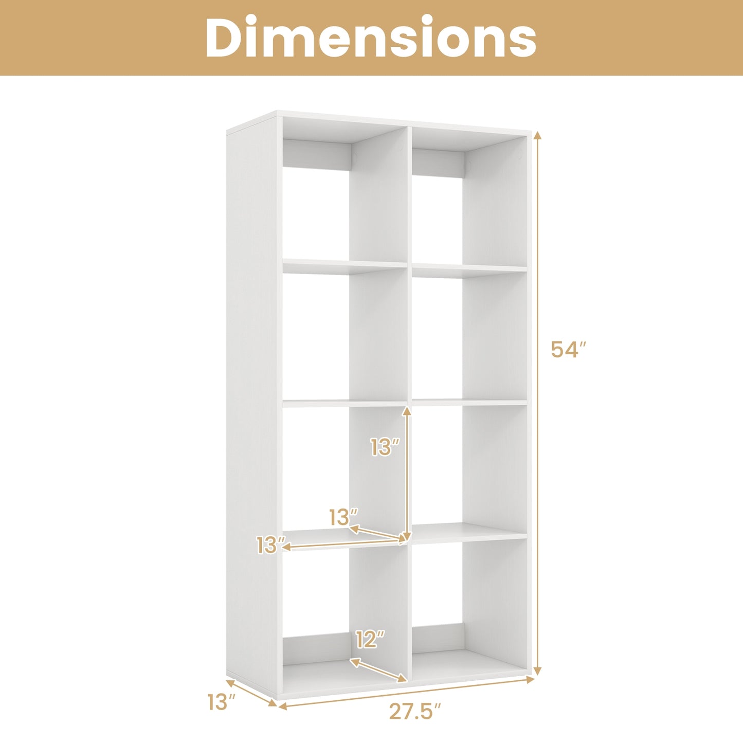 8 Cube Bookshelf with Back Guardrail for Living Room Bedroom-White Kids Crystal