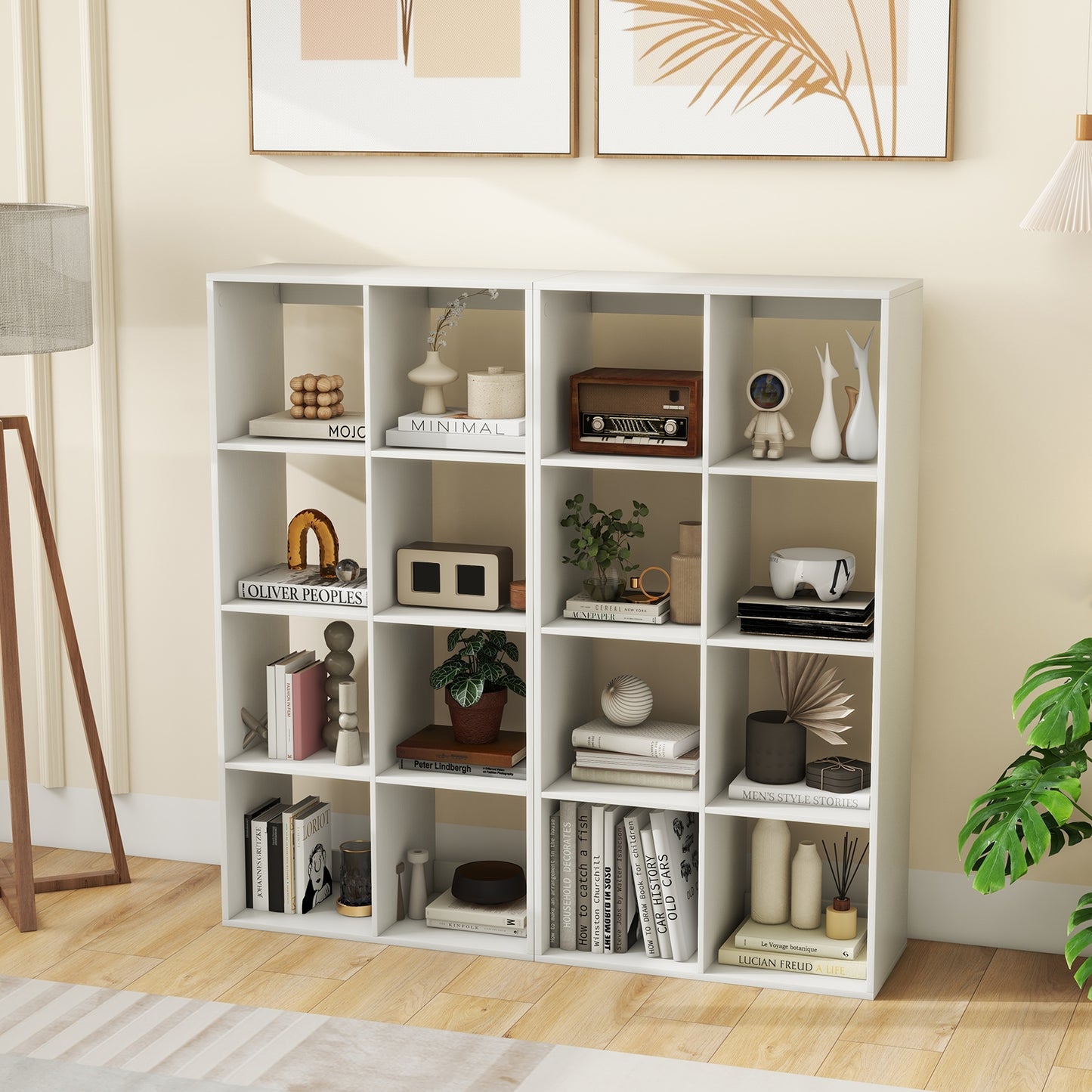 8 Cube Bookshelf with Back Guardrail for Living Room Bedroom-White Kids Crystal