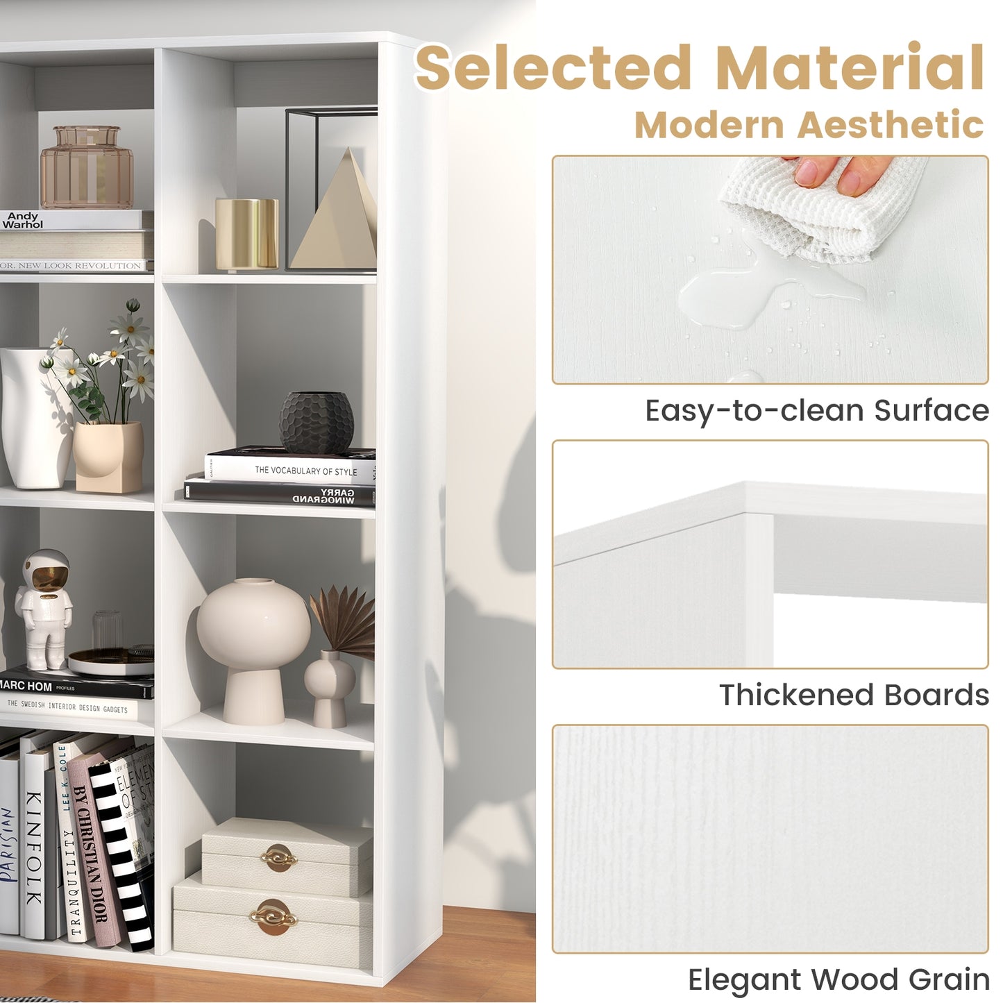 8 Cube Bookshelf with Back Guardrail for Living Room Bedroom-White Kids Crystal