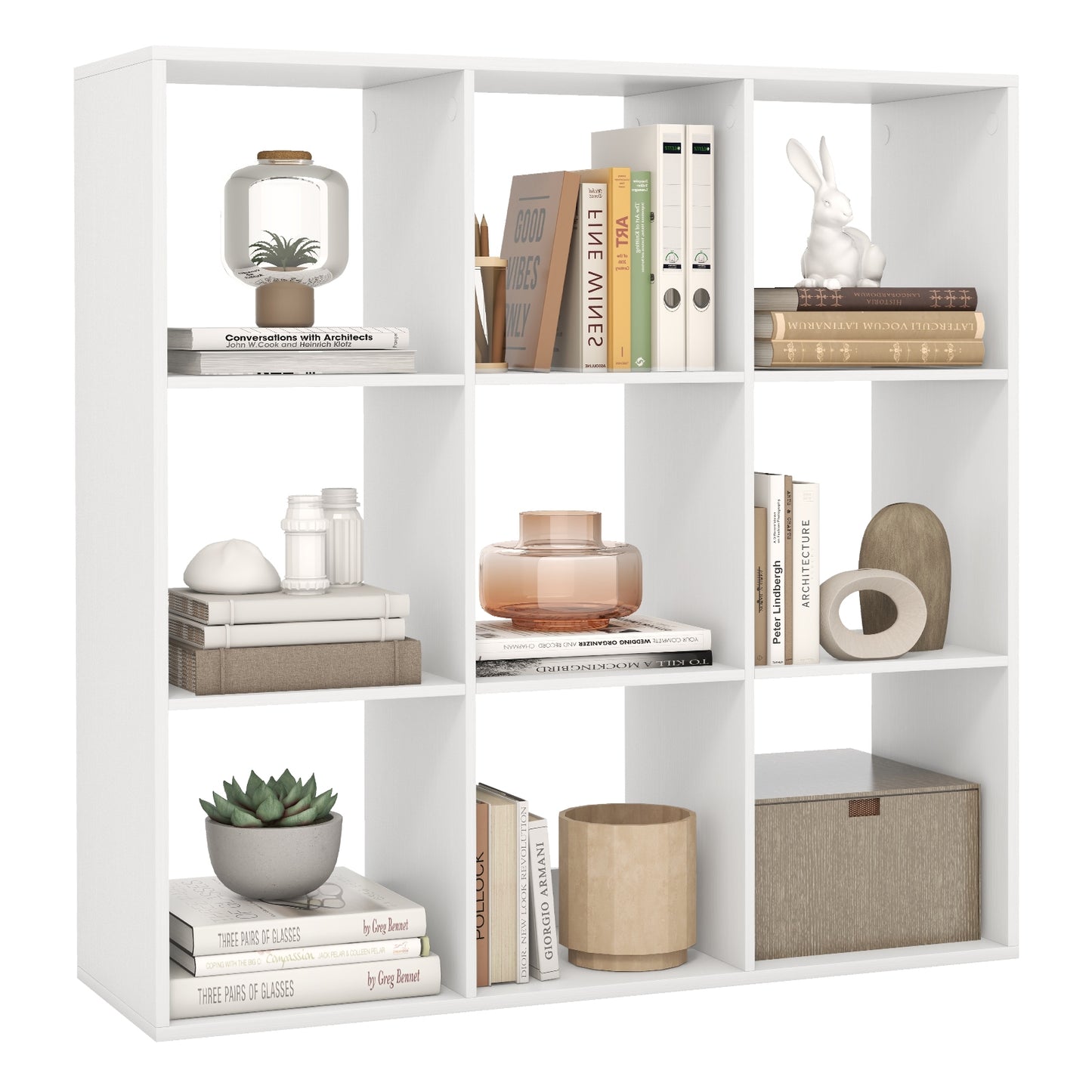 9 Cube Bookshelf with Back Guardrail for Living Room Bedroom-White Kids Crystal