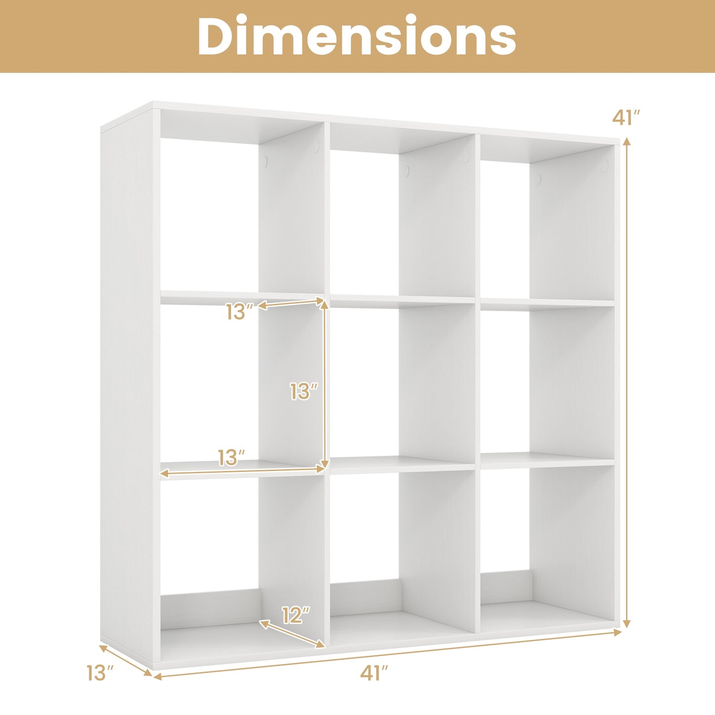 9 Cube Bookshelf with Back Guardrail for Living Room Bedroom-White Kids Crystal