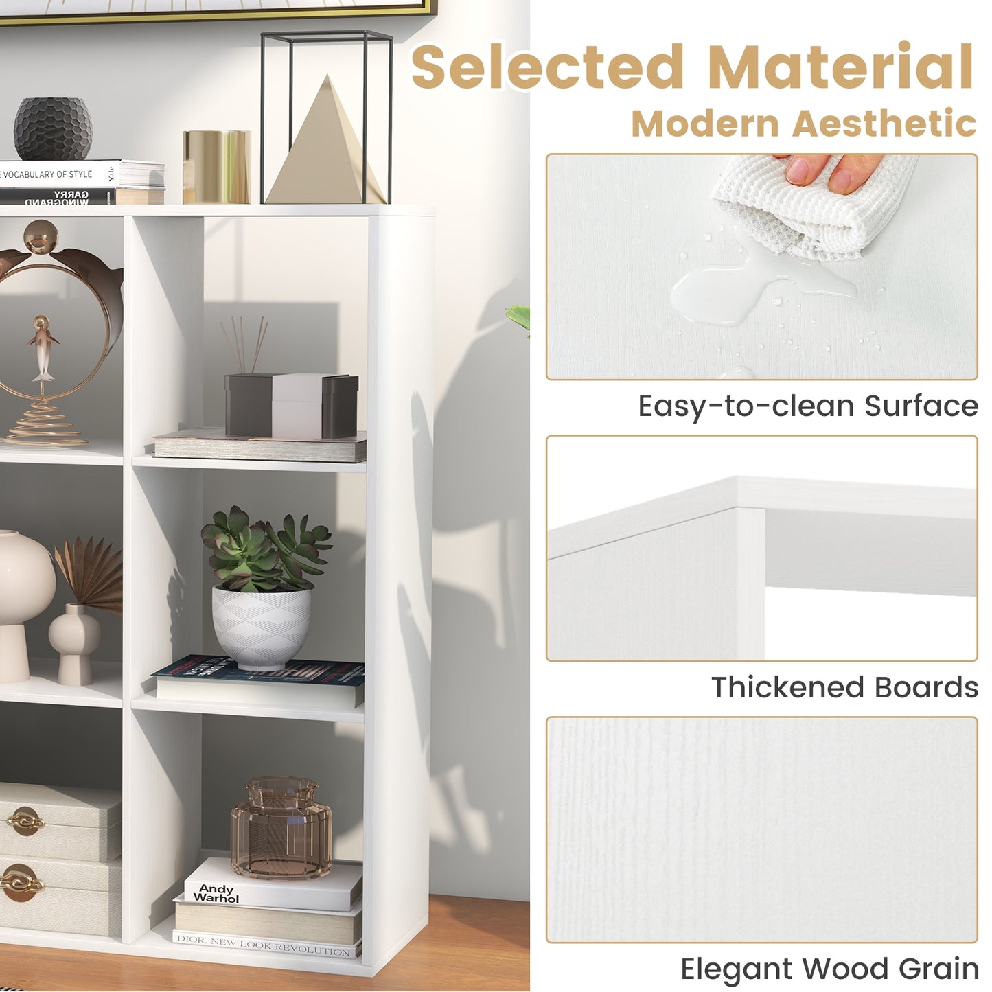 9 Cube Bookshelf with Back Guardrail for Living Room Bedroom-White Kids Crystal