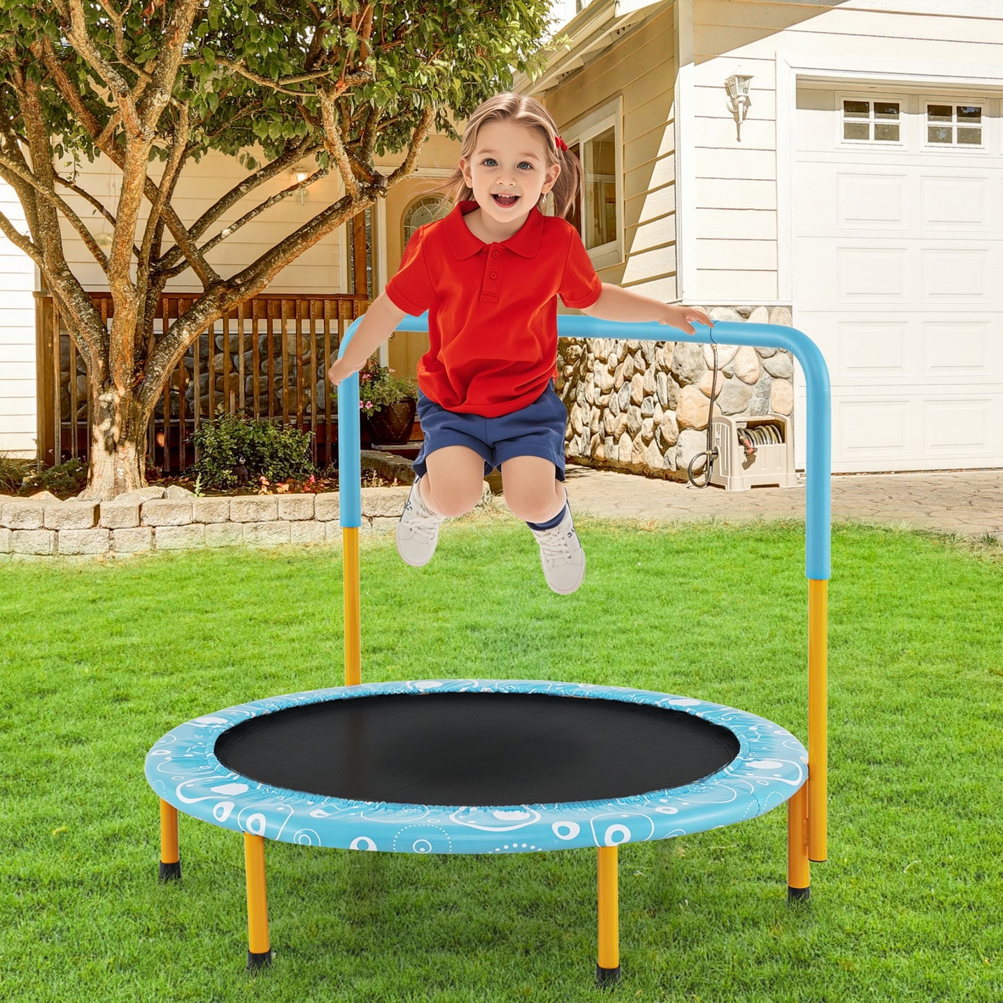 36 Inch Kids Trampoline Mini Rebounder with Full Covered Handrail-Orange Kids Crystal