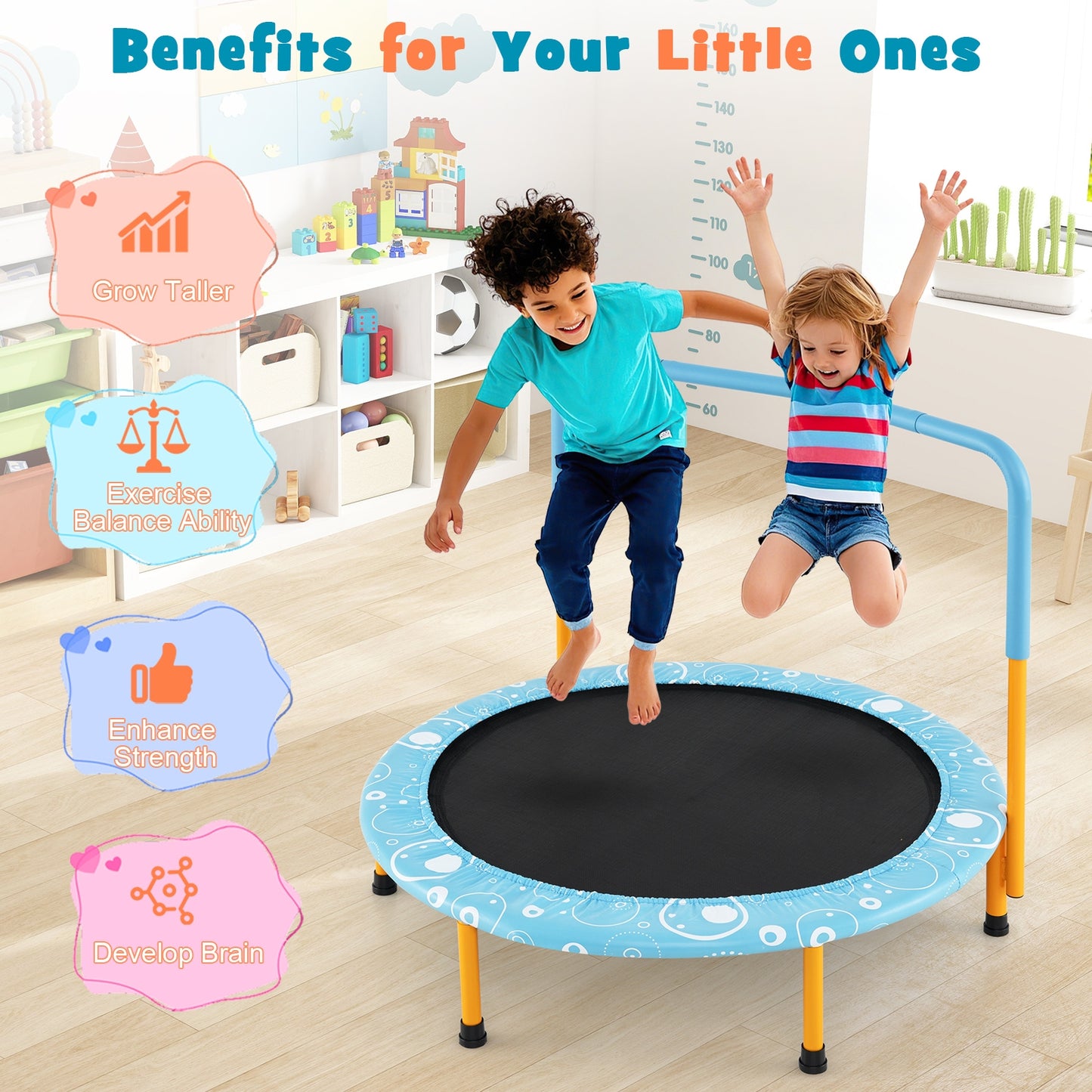 36 Inch Kids Trampoline Mini Rebounder with Full Covered Handrail-Orange Kids Crystal