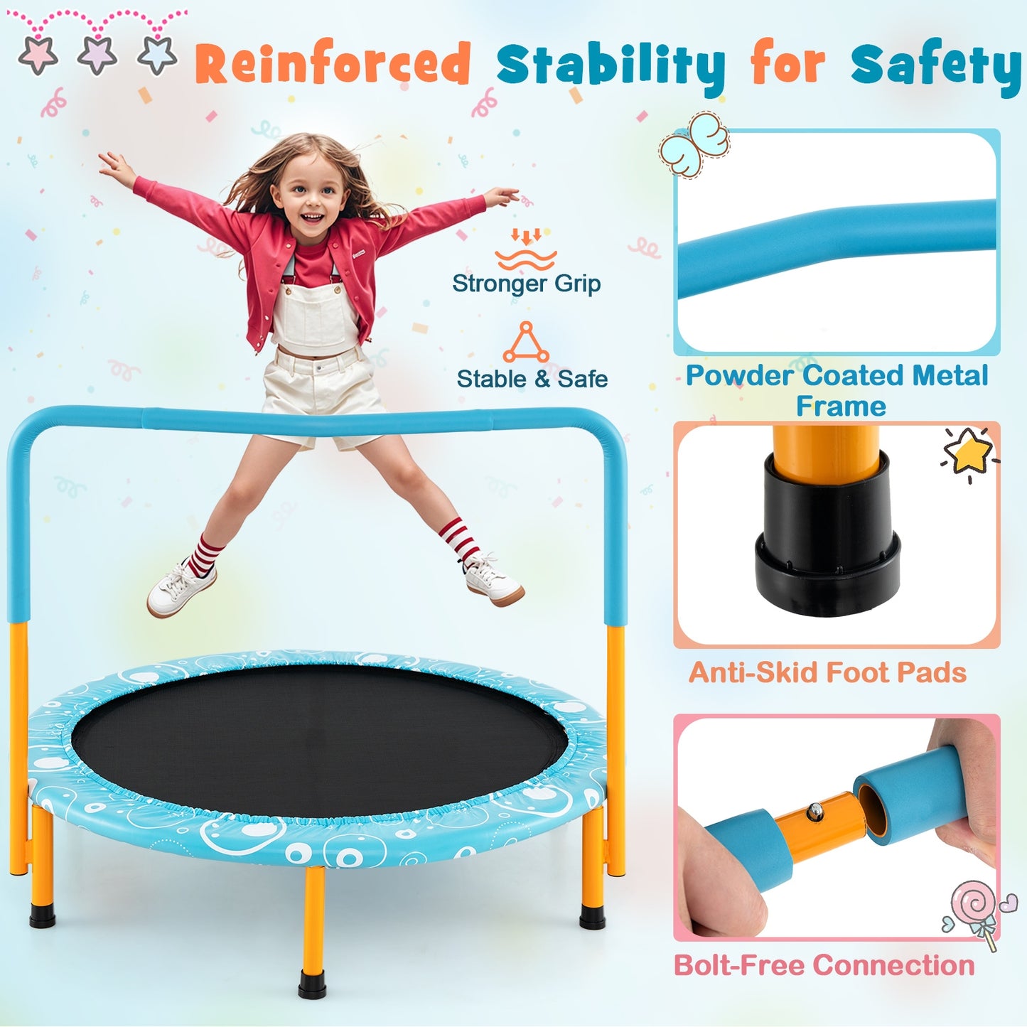 36 Inch Kids Trampoline Mini Rebounder with Full Covered Handrail-Orange Kids Crystal