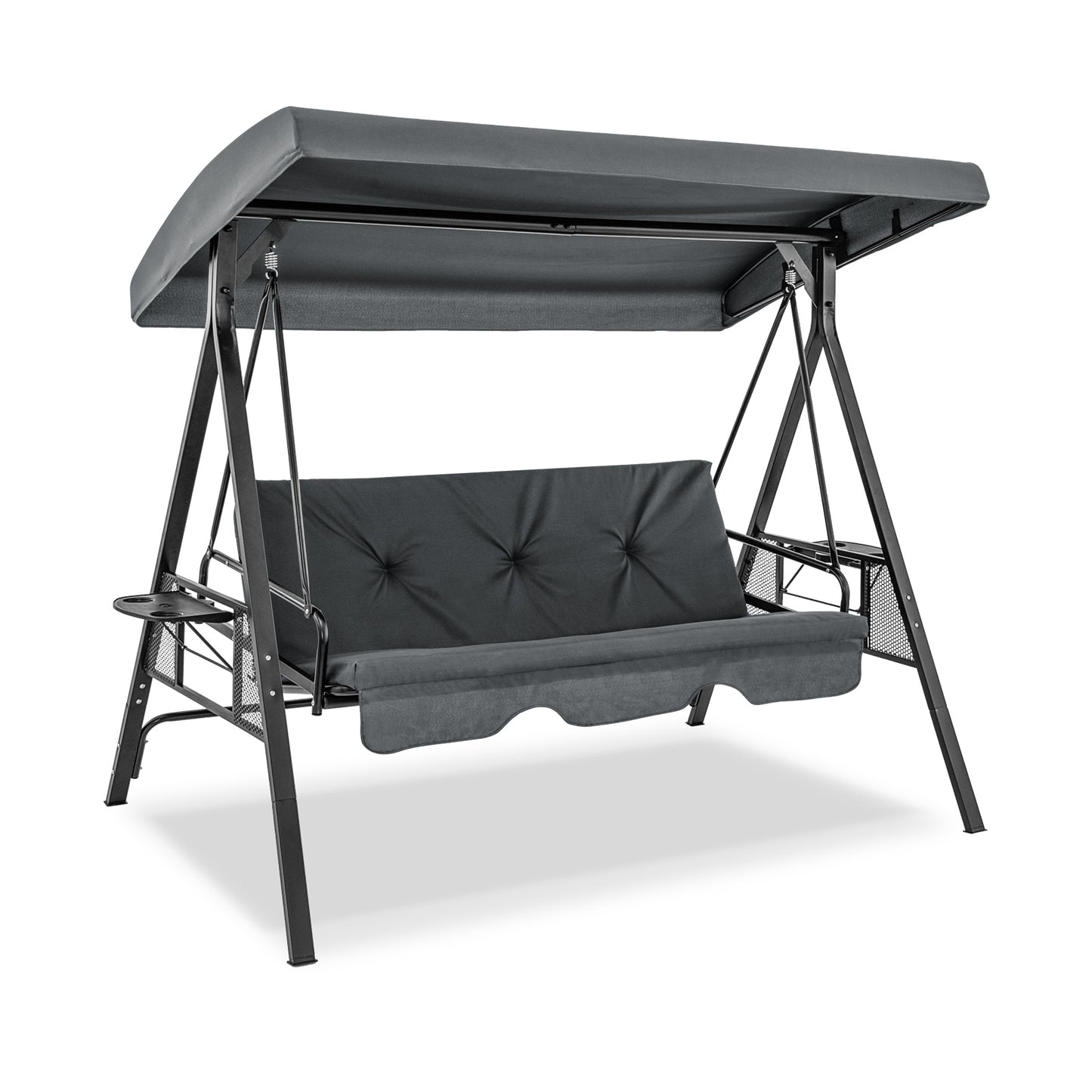 Convertible 3-Seat Patio Porch Swing Chair to Flat Bed with Adjustable Canopy-Gray Kids Crystal