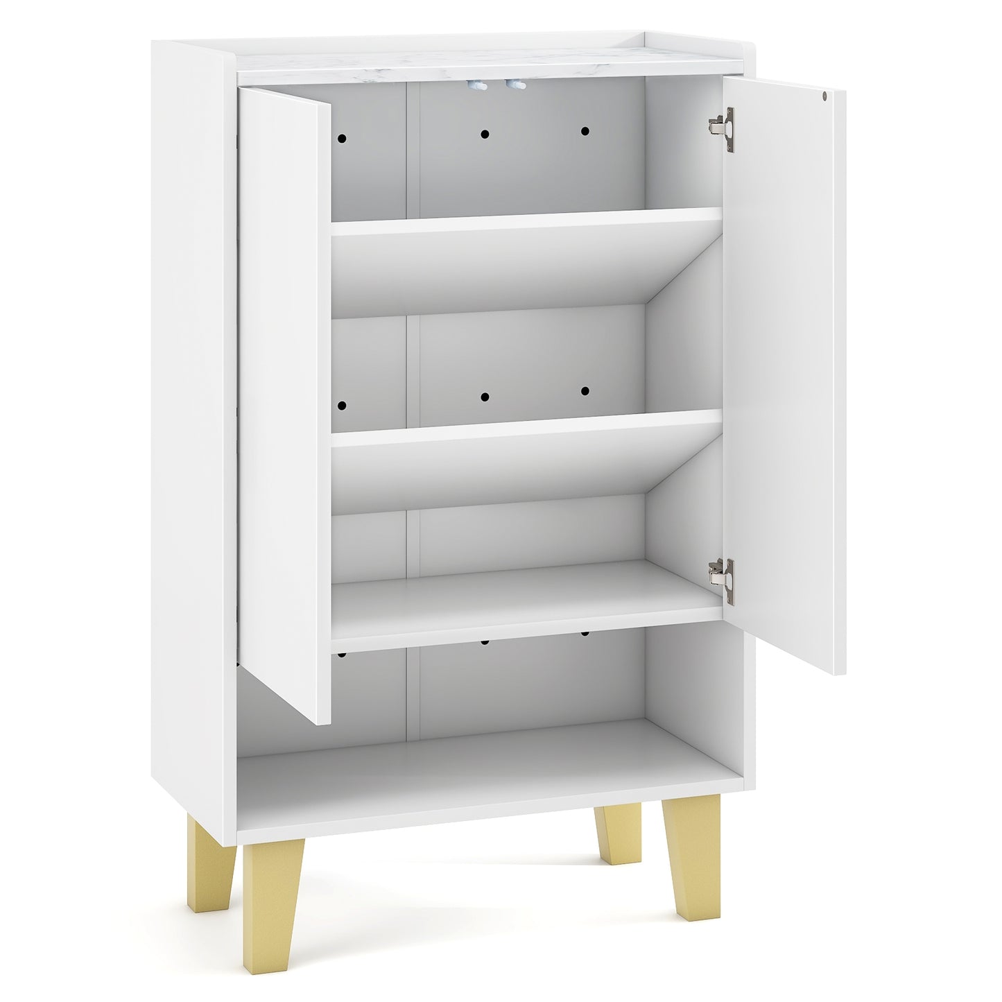 5-Tier Shoe Cabinet with Faux Marble Countertop and Flat Tilting Shelves-White Kids Crystal