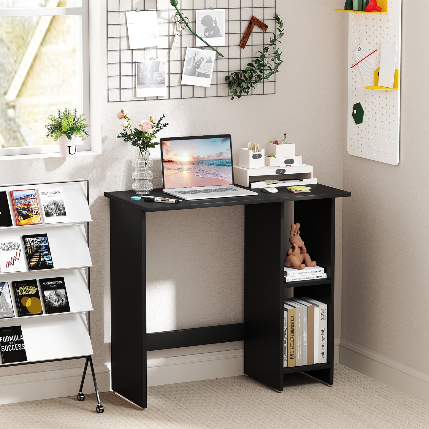 Small Computer Desk with Storage and Adjustable Shelf-Black Kids Crystal