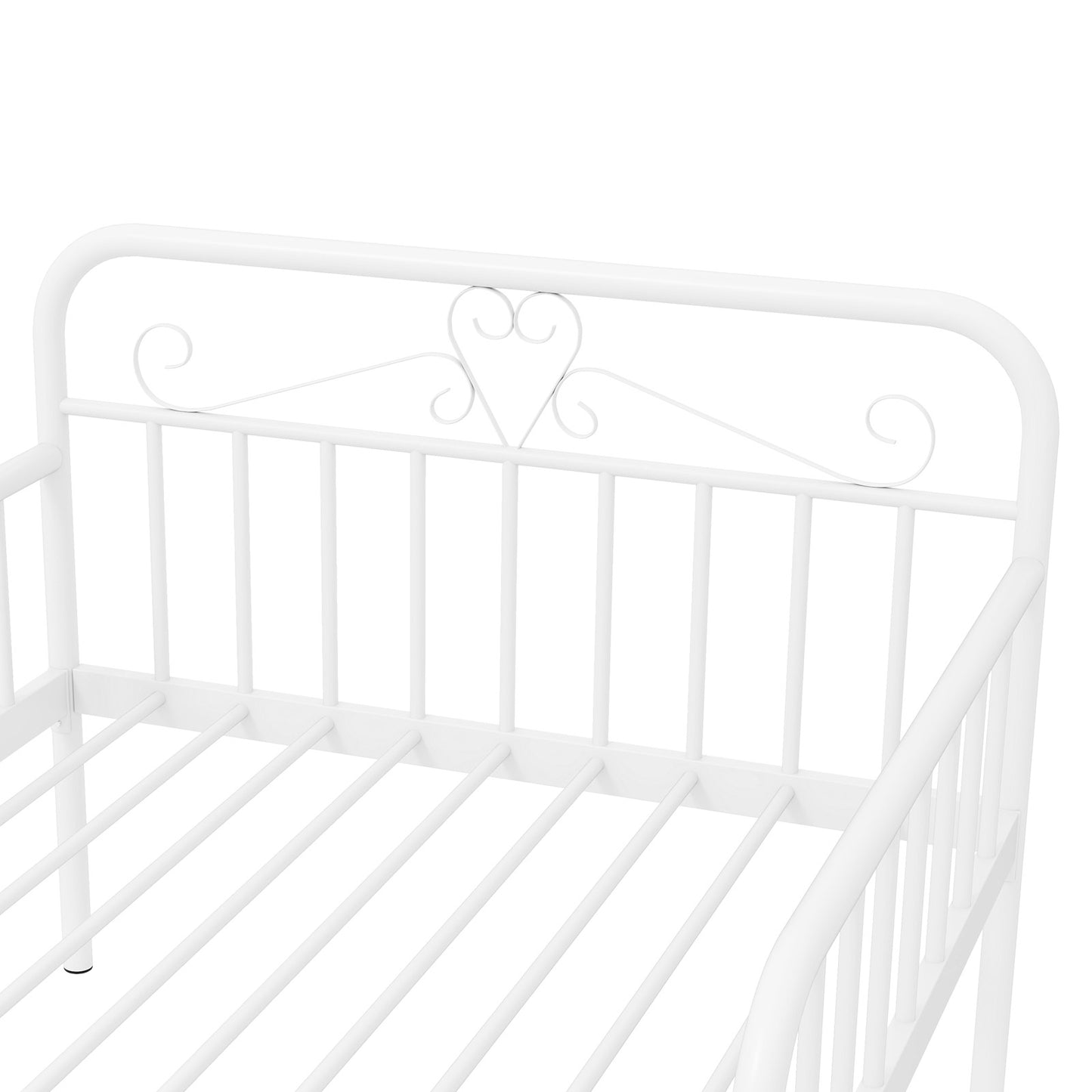 Extendable Metal Daybed to Twin Size Bed with Guardrails and Armrests-White Kids Crystal