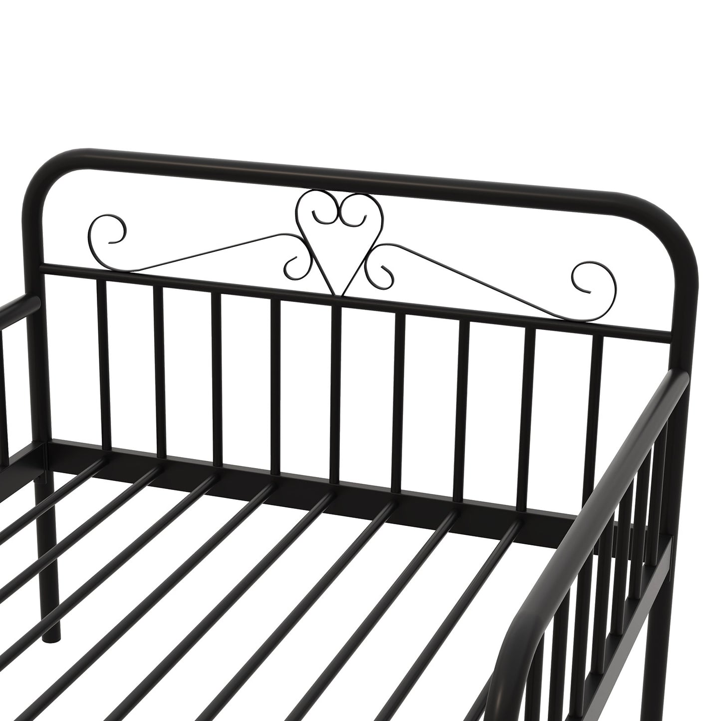 Extendable Metal Daybed to Twin Size Bed with Guardrails and Armrests-Black Kids Crystal