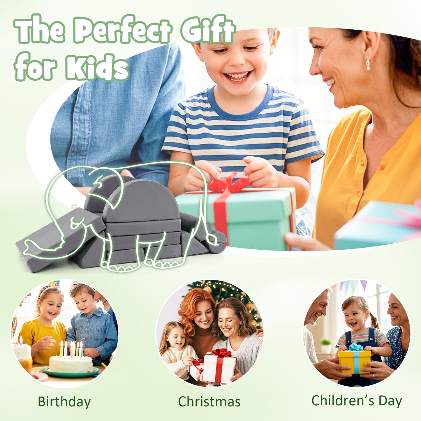 13 Pieces Convertible Modular Kids Play Couch for Nursery Playroom Bedroom-Gray Kids Crystal