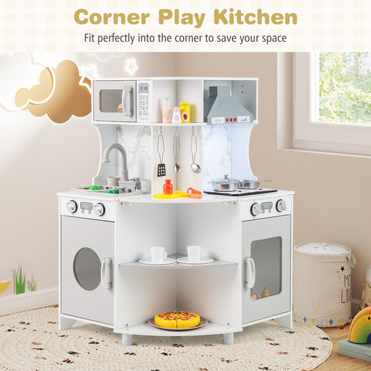 Kids Corner Wooden Play Kitchen with Range Hood and Stoves-Gray Kids Crystal
