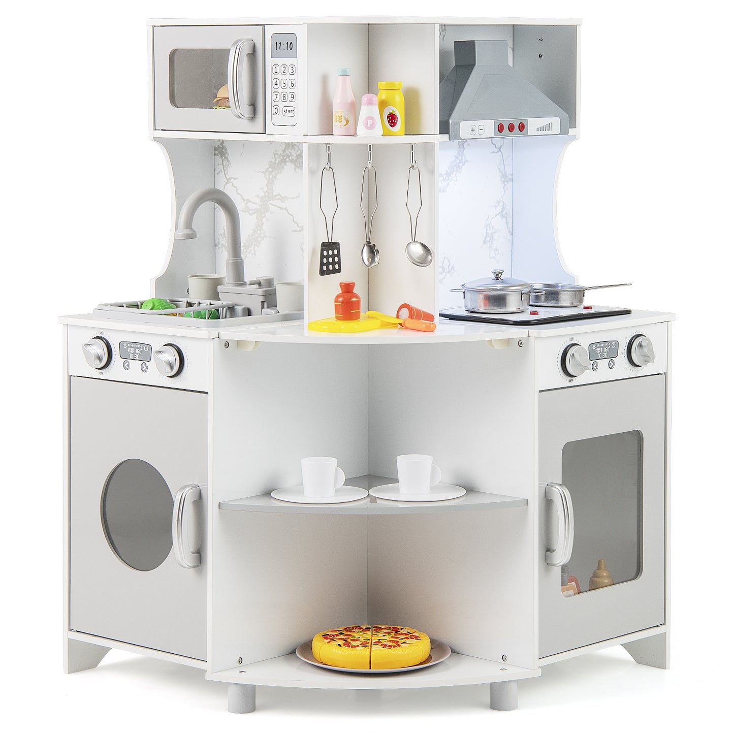 Kids Corner Wooden Play Kitchen with Range Hood and Stoves-Gray Kids Crystal