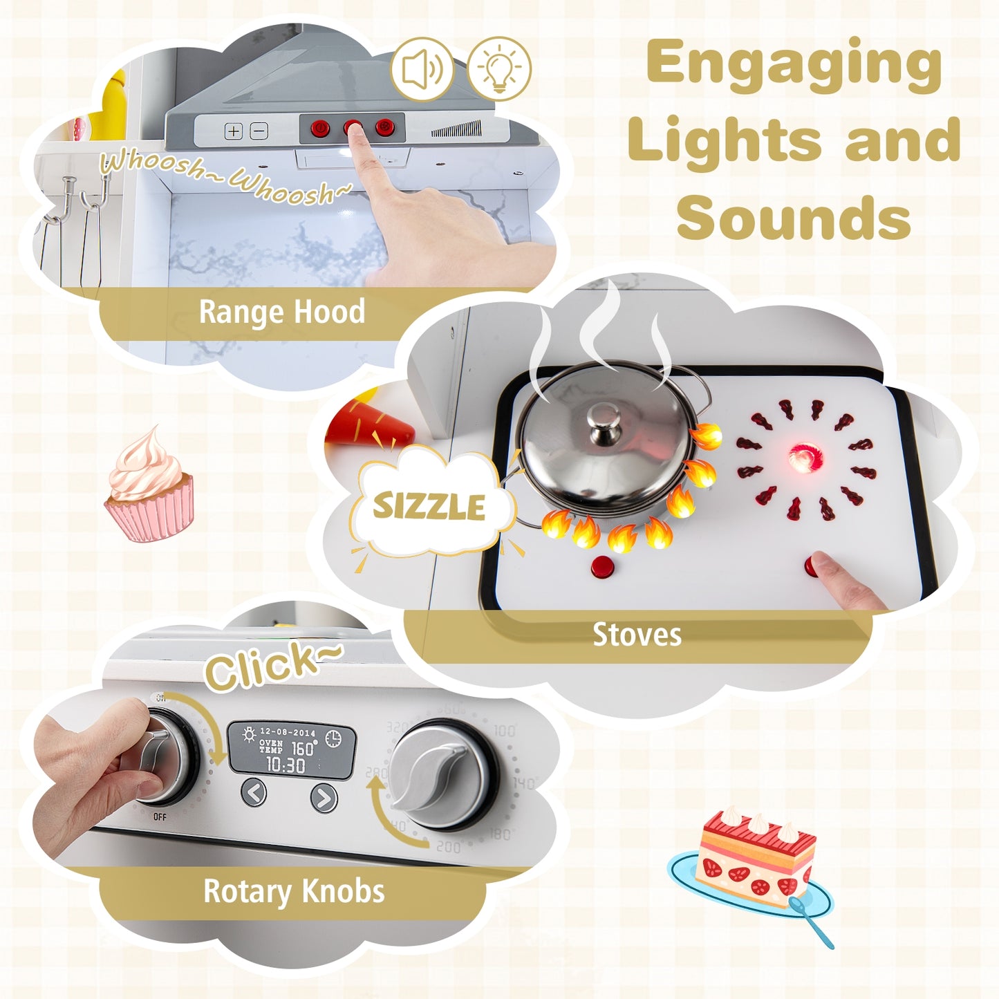 Kids Corner Wooden Play Kitchen with Range Hood and Stoves-Gray Kids Crystal