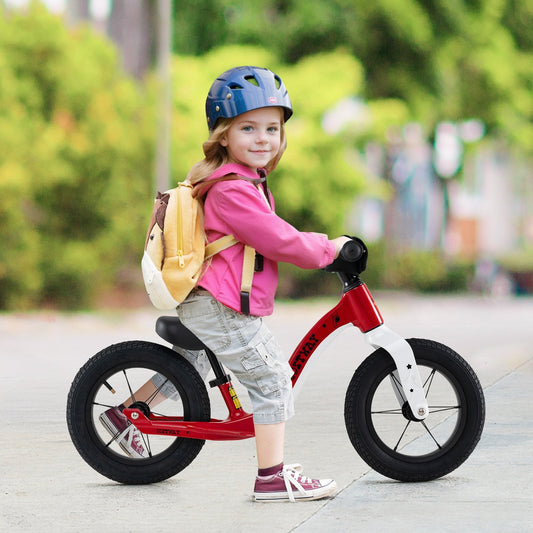 12-Inch Balance Bike with Adjustable Seat and Rotatable Handlebar for Over 36 Months Old-Red Kids Crystal