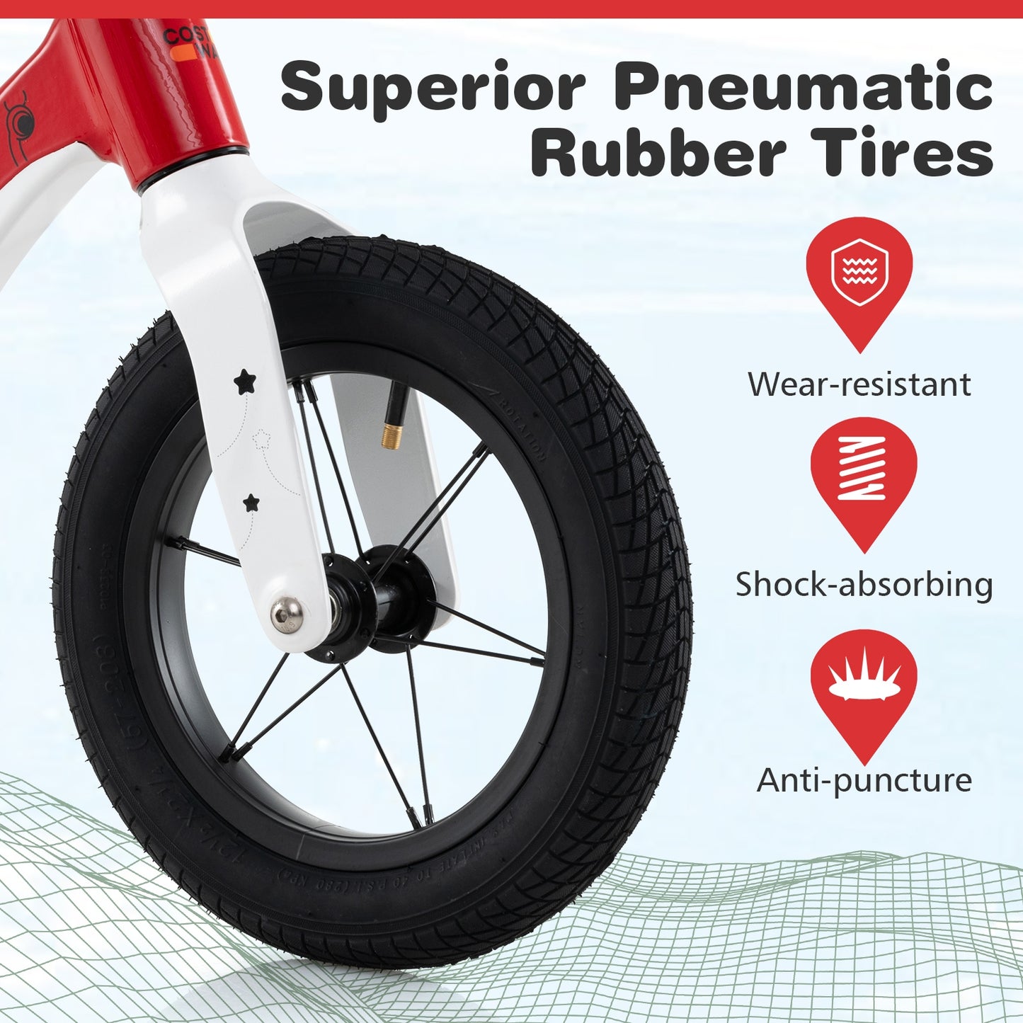 12-Inch Balance Bike with Adjustable Seat and Rotatable Handlebar for Over 36 Months Old-Red Kids Crystal