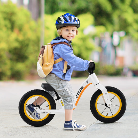 12-Inch Balance Bike with Adjustable Seat and Rotatable Handlebar for Over 36 Months Old-White Kids Crystal