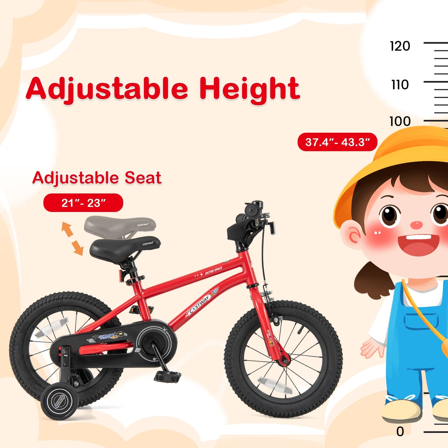 14-Inch Kids Bike Ages 3-8 with Handbrake and Coaster Brake and Bell Ring-14 inches Kids Crystal