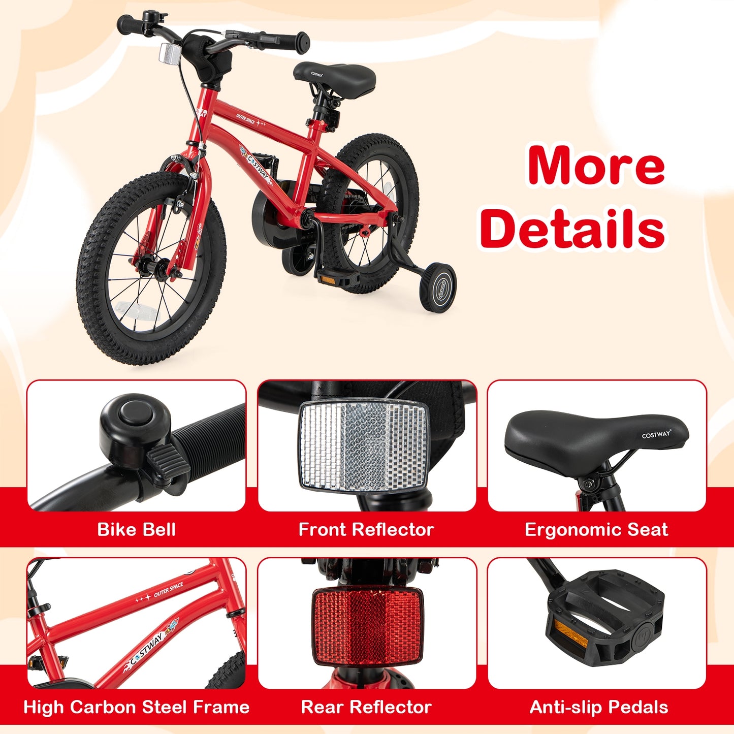 14-Inch Kids Bike Ages 3-8 with Handbrake and Coaster Brake and Bell Ring-14 inches Kids Crystal