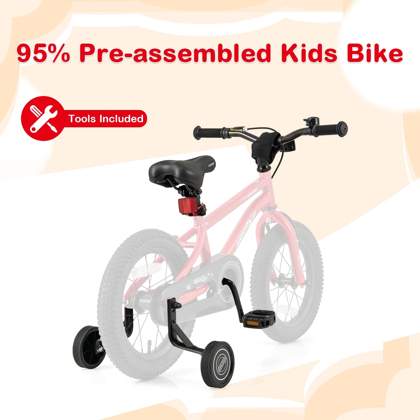 14-Inch Kids Bike Ages 3-8 with Handbrake and Coaster Brake and Bell Ring-14 inches Kids Crystal