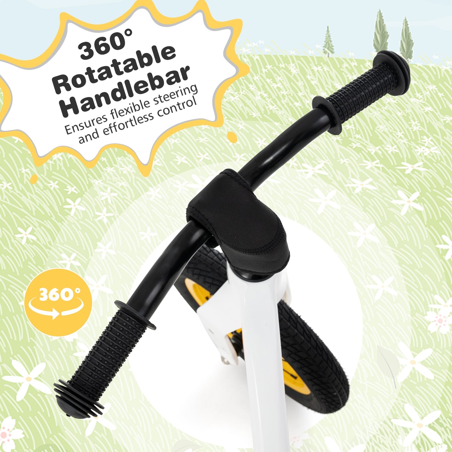 12-Inch Balance Bike with Adjustable Seat and Rotatable Handlebar for Over 36 Months Old-White Kids Crystal