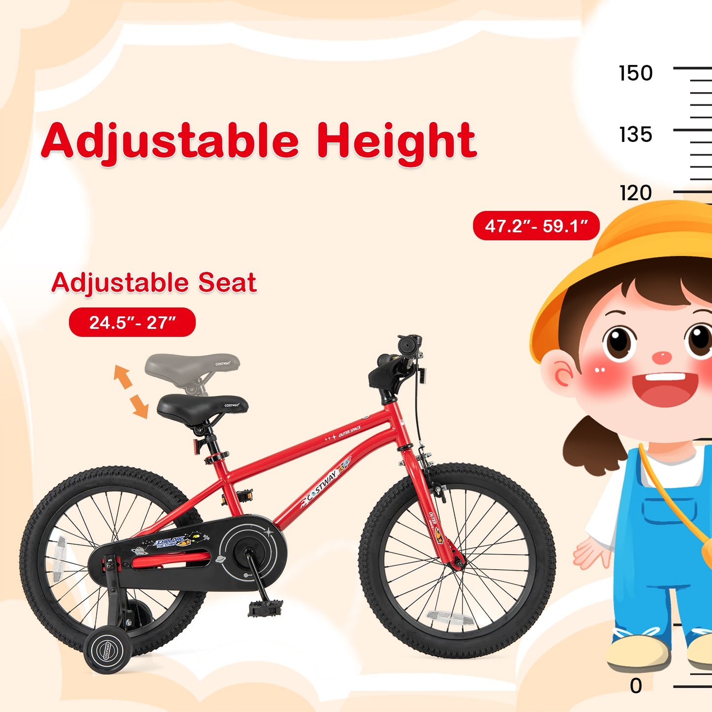 18-Inch Kids Bike Ages 3-8 with Handbrake and Coaster Brake and Bell Ring-18 inches Kids Crystal