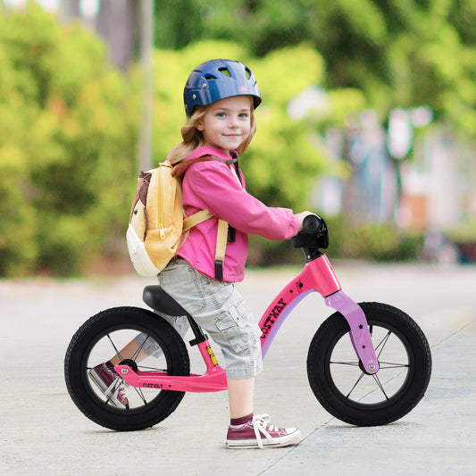 12-Inch Balance Bike with Adjustable Seat and Rotatable Handlebar for Over 36 Months Old-Pink Kids Crystal