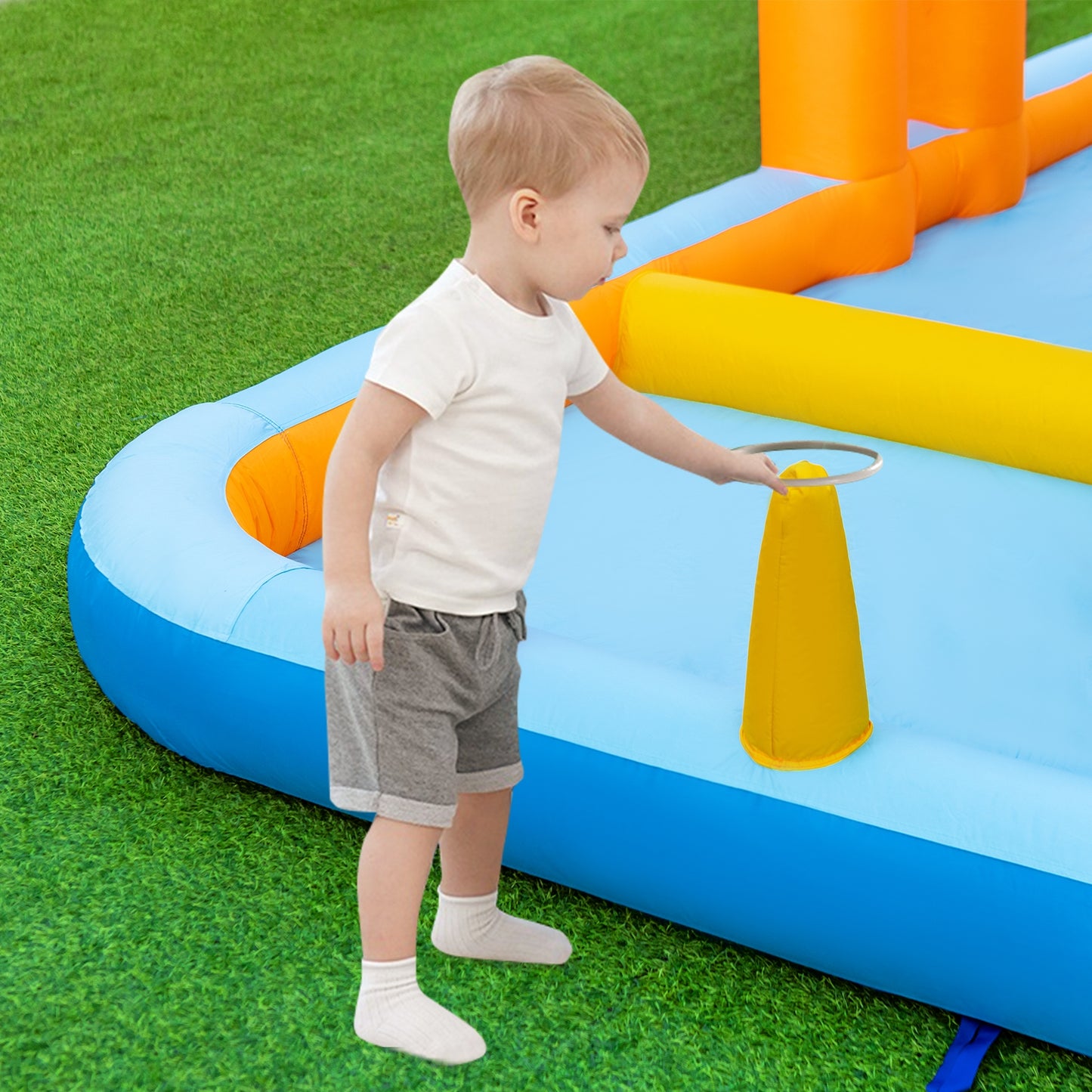6-In-1 Inflatable Water Slide with Dual Slides Climbing Wall and Cave Crawling Game with 950W Blower