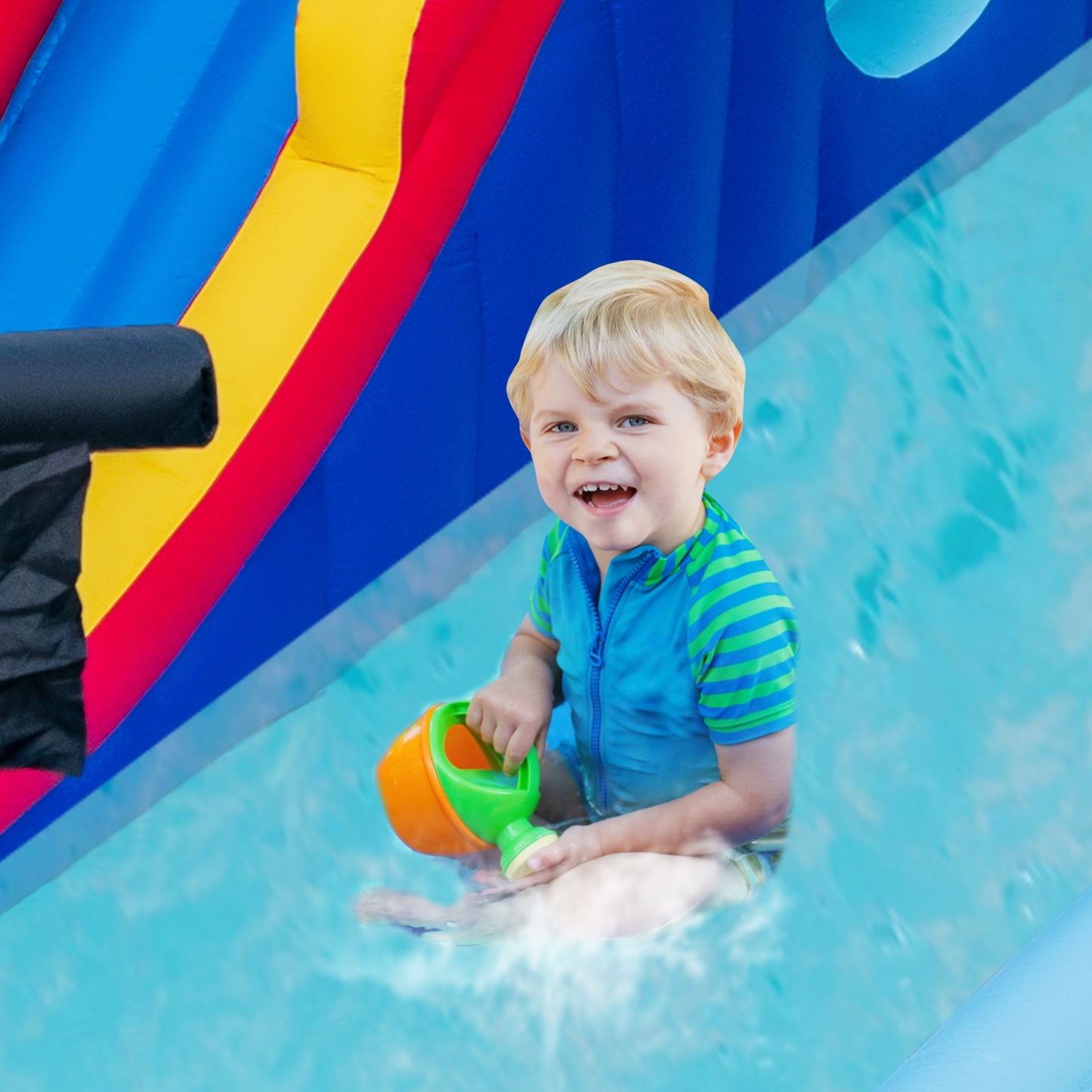 6-In-1 Inflatable Water Slide with Dual Slides Climbing Wall and Cave Crawling Game with 950W Blower Kids Crystal