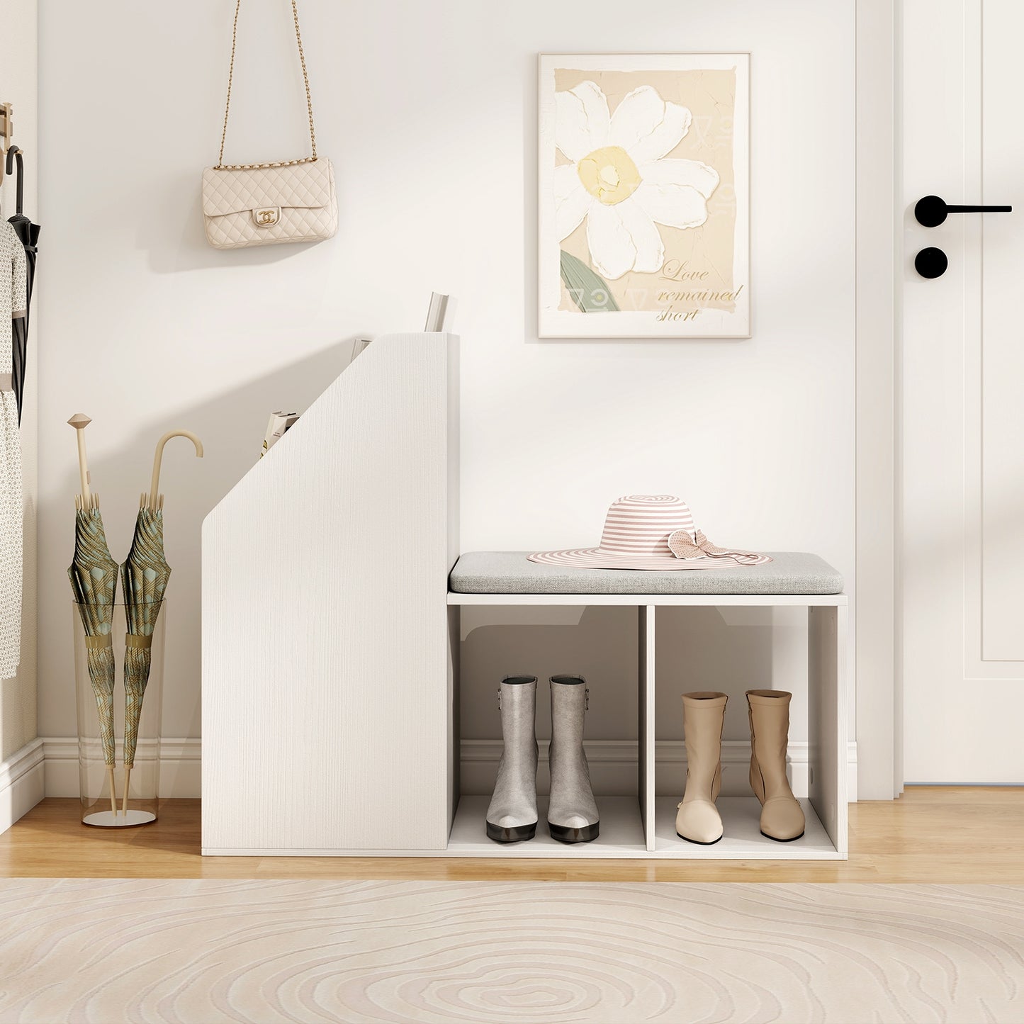Shoe Storage Bench with Removable Seat Cushion and 6 Storage Compartments-White Kids Crystal
