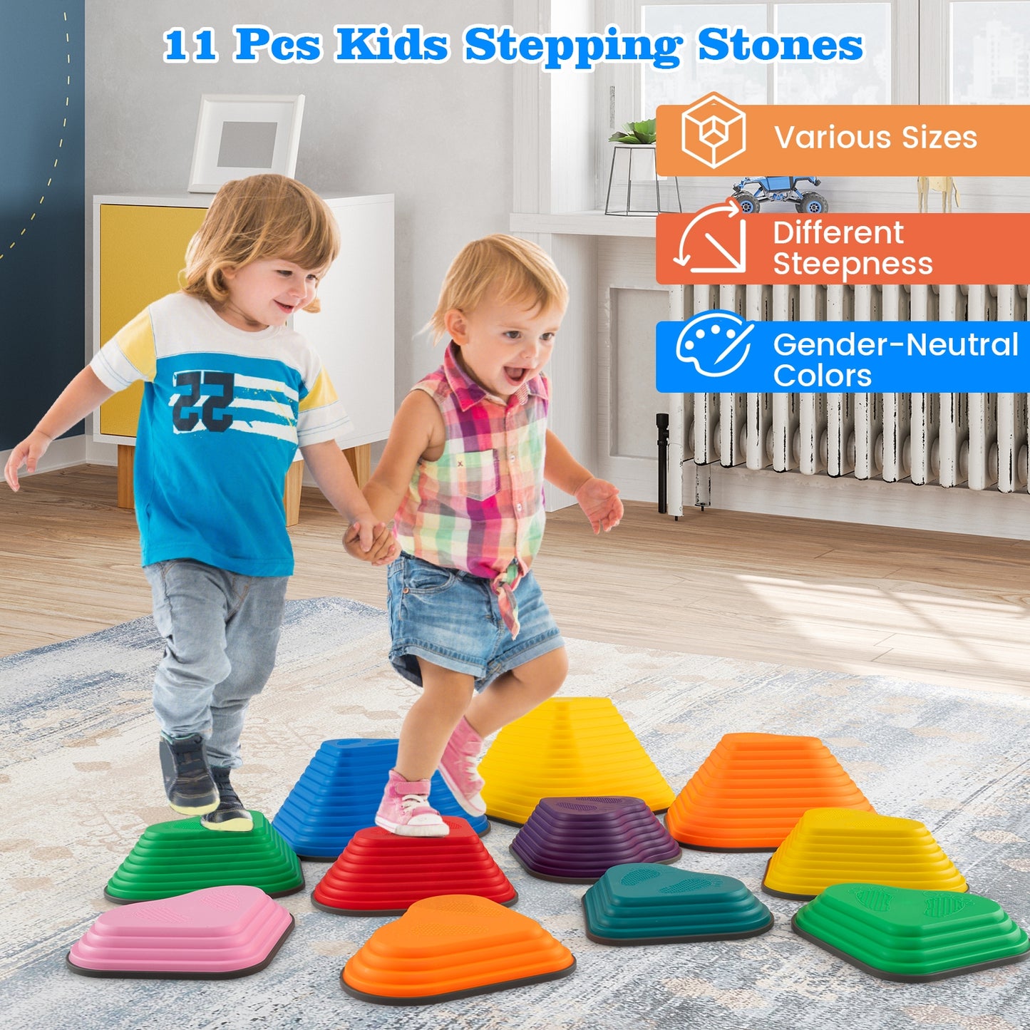 11 Pieces Kids Stepping Stones Stackable Balance Blocks Indoor Outdoor-Multicolor Kids Crystal