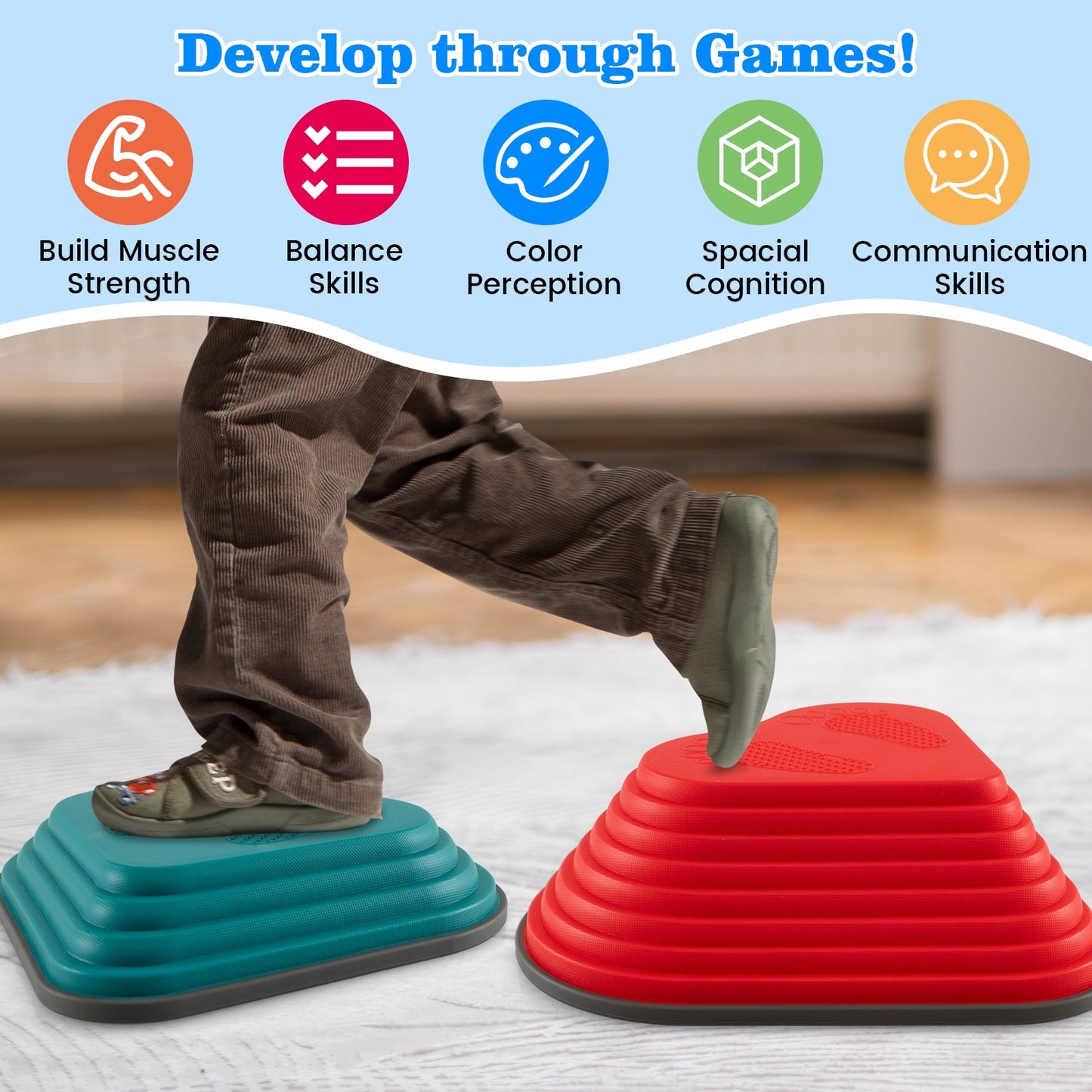 11 Pieces Kids Stepping Stones Stackable Balance Blocks Indoor Outdoor-Multicolor Kids Crystal