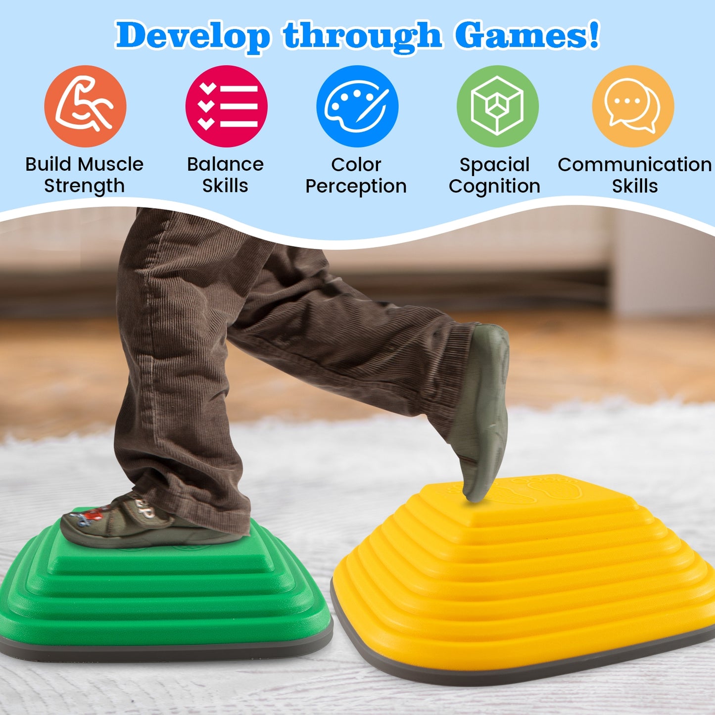 11 Pieces Kids Stepping Stone Square Stackable Indoor Outdoor-Multicolor Kids Crystal