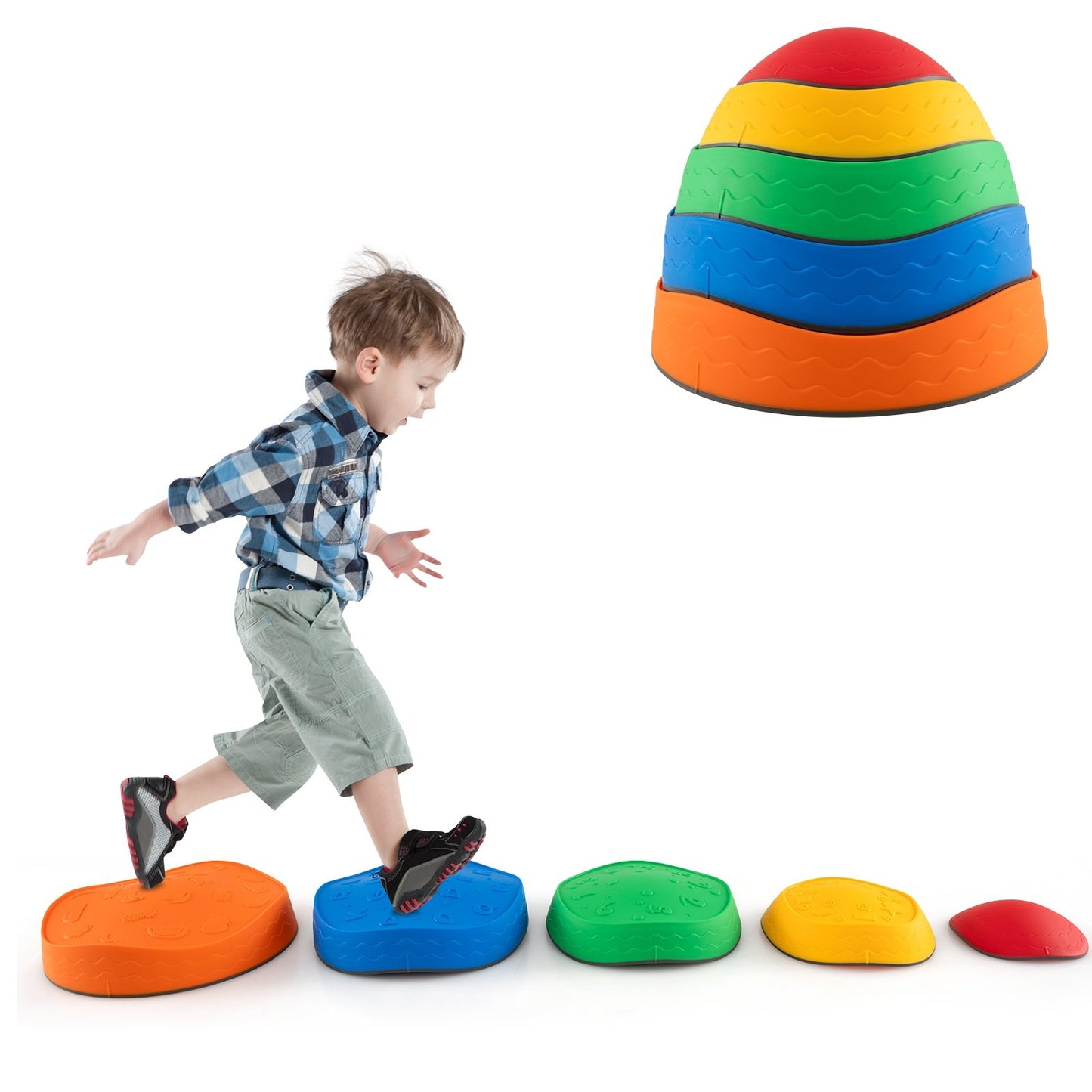 5 Pieces Kids Stepping Stones Stackable Round River Stone Indoor Outdoor-Multicolor Kids Crystal