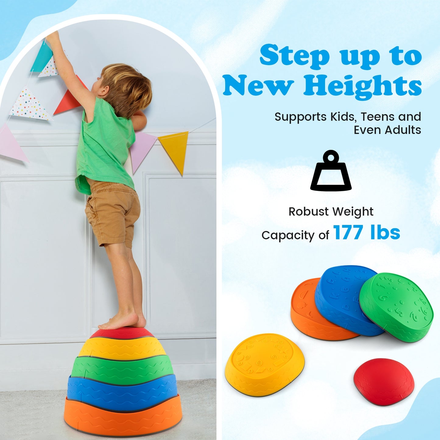 5 Pieces Kids Stepping Stones Stackable Round River Stone Indoor Outdoor-Multicolor Kids Crystal