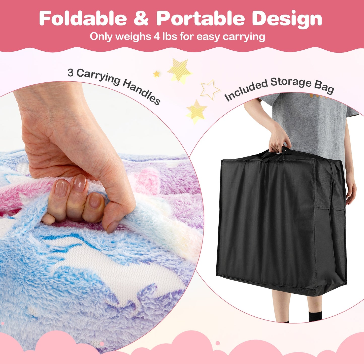 Foldable Floor Mattress for Kids with Washable Flannel Cover-Multicolor Kids Crystal