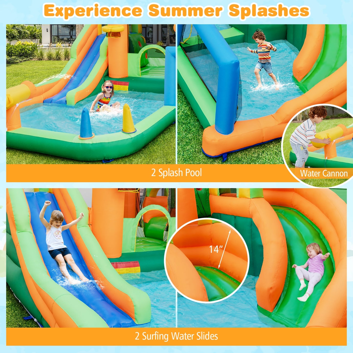 Kids Inflatable Water Slide with Soccer Gate and 750W Blower Kids Crystal