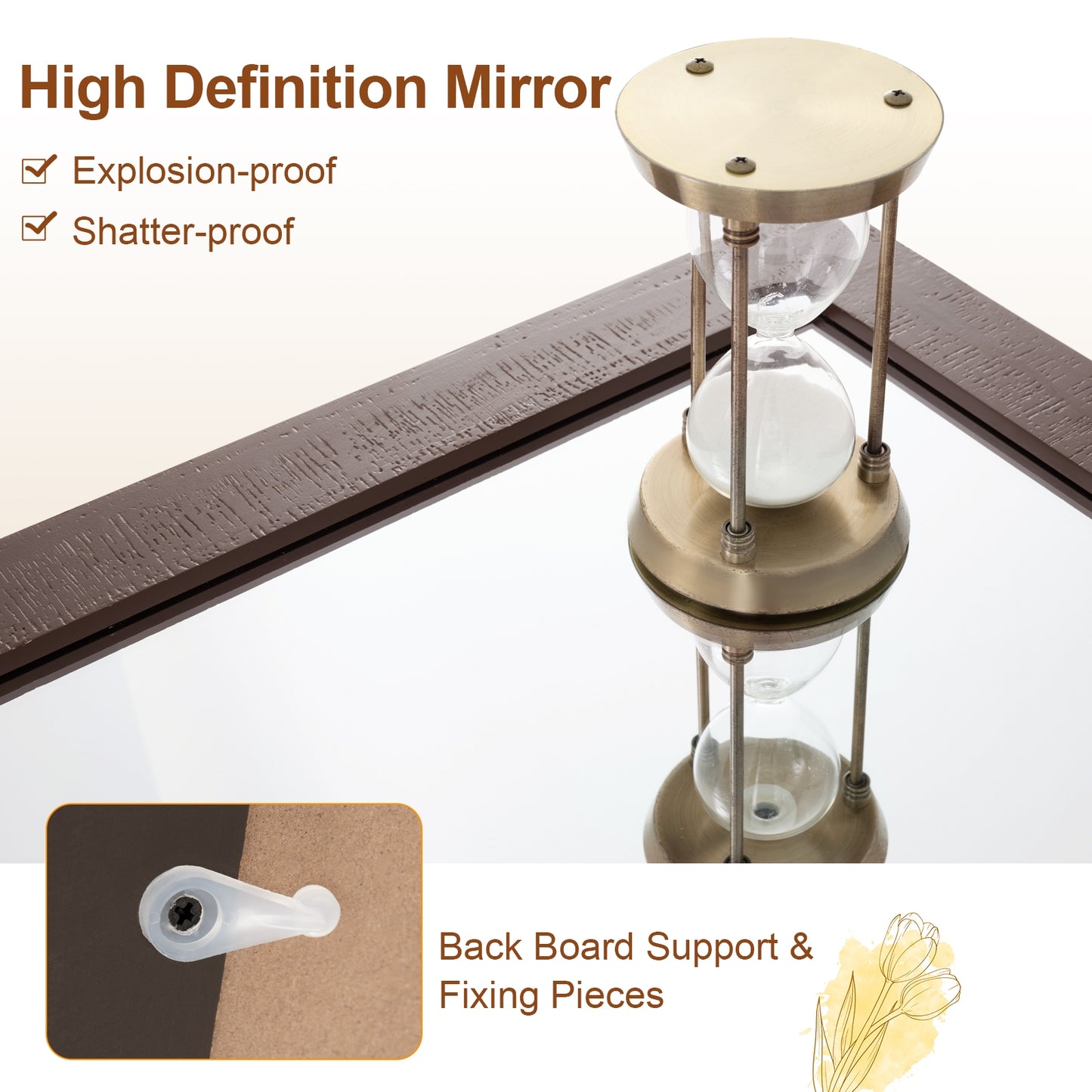 Rectangle Barn Door Style Wall Mounted Mirror with Solid Wood Frame-Walnut Kids Crystal