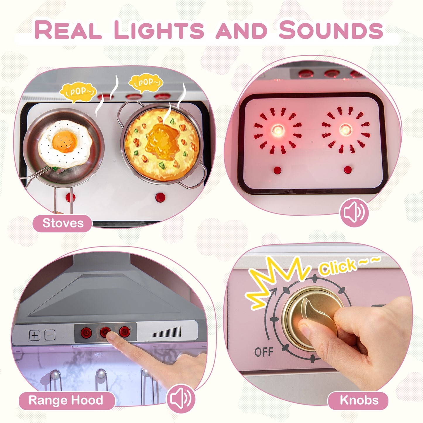 Wooden Kitchen Playset with Ice Maker and Sounds for Ages 3+-Pink Kids Crystal