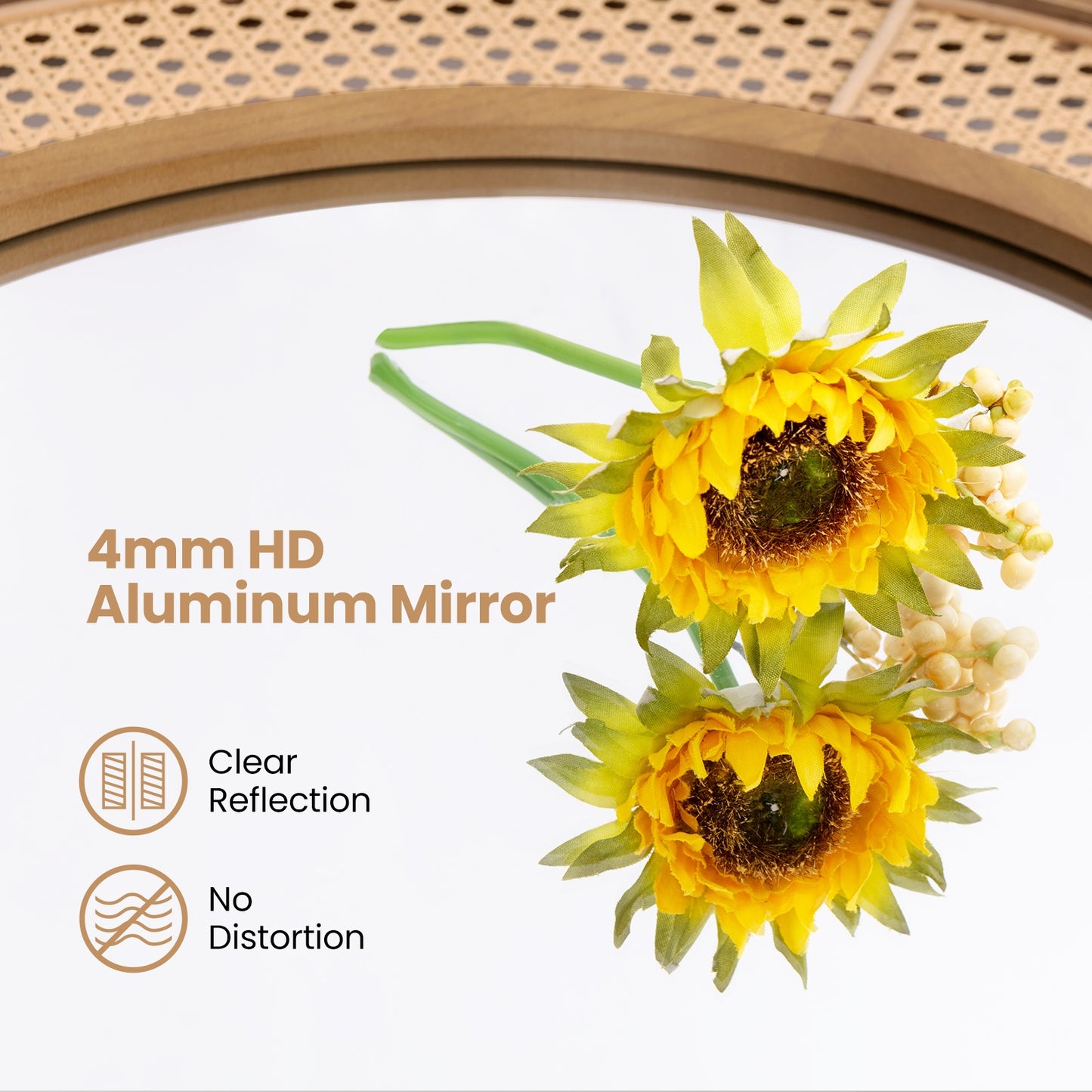 25.5 Inch Bohemian Round Wall Mounted Decorative Mirror with Wooden Frame-Natural Kids Crystal