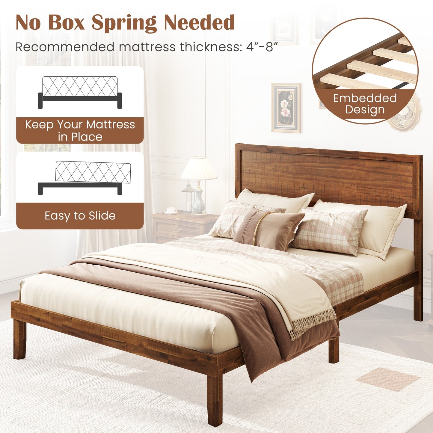 Twin/Full/Queen Size Bed Frame with Headboard and Wooden Slats Support-Full Size Kids Crystal