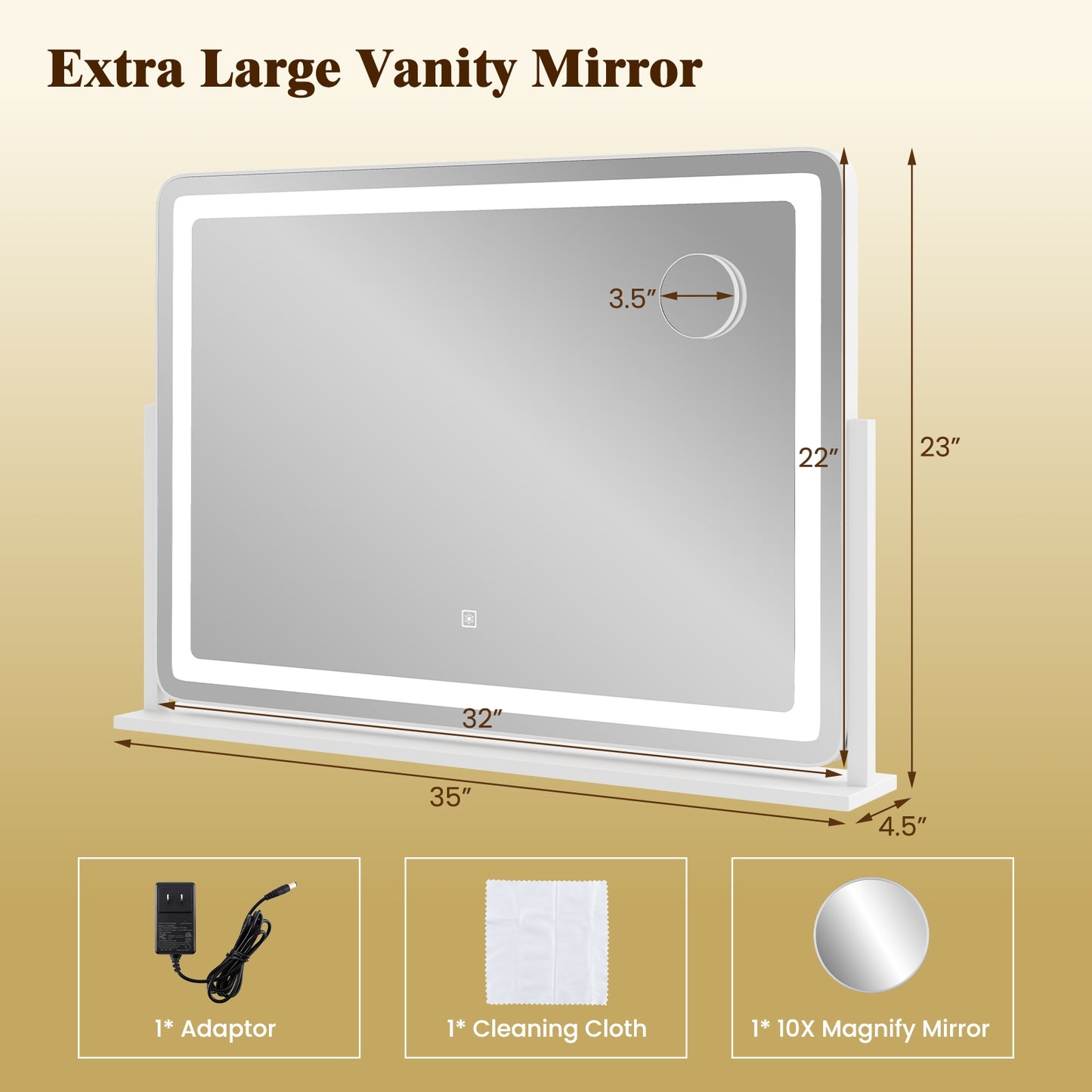 32 x 22 Inch Large Makeup Vanity Mirror with 3-Color Lighting Mode-White Kids Crystal
