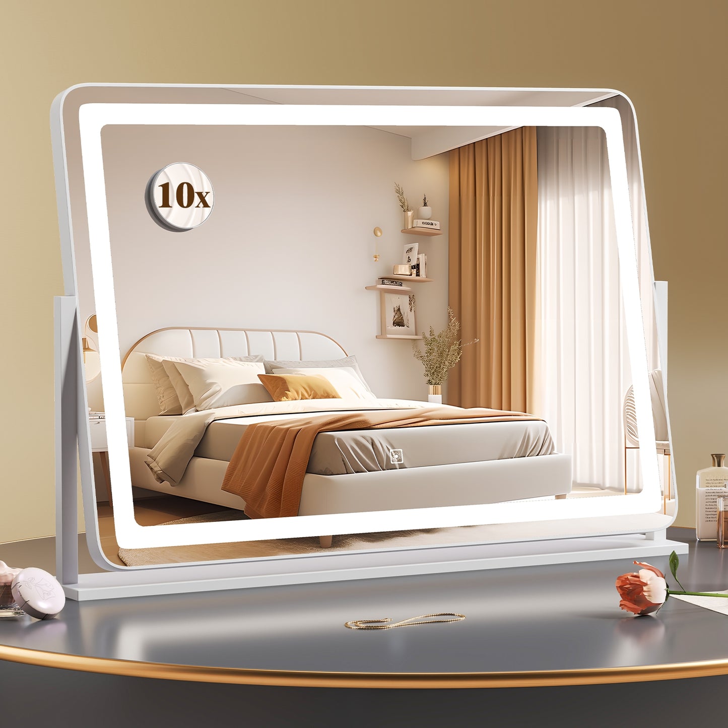 32 x 22 Inch Large Makeup Vanity Mirror with 3-Color Lighting Mode-White Kids Crystal