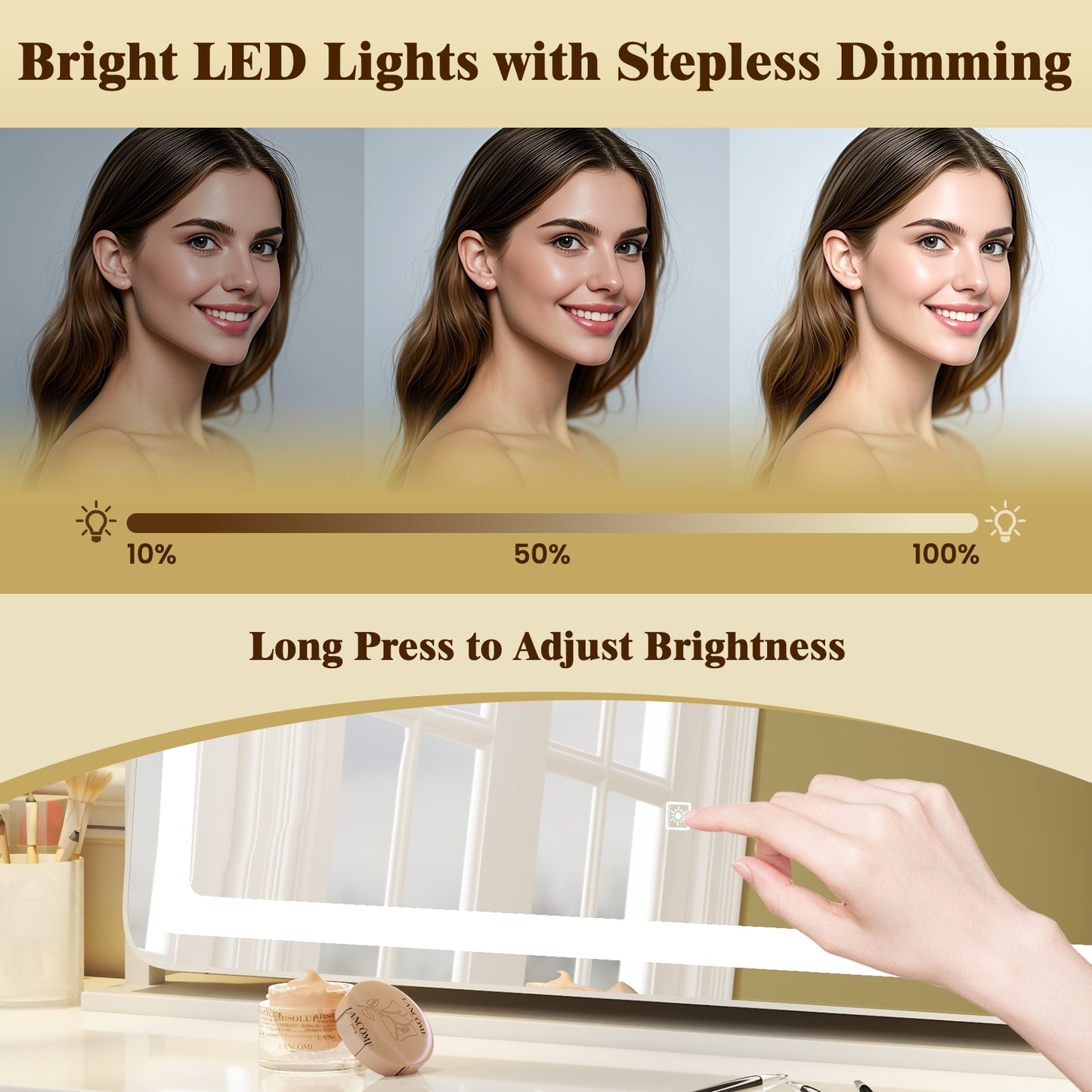 32 x 22 Inch Large Makeup Vanity Mirror with 3-Color Lighting Mode-White Kids Crystal